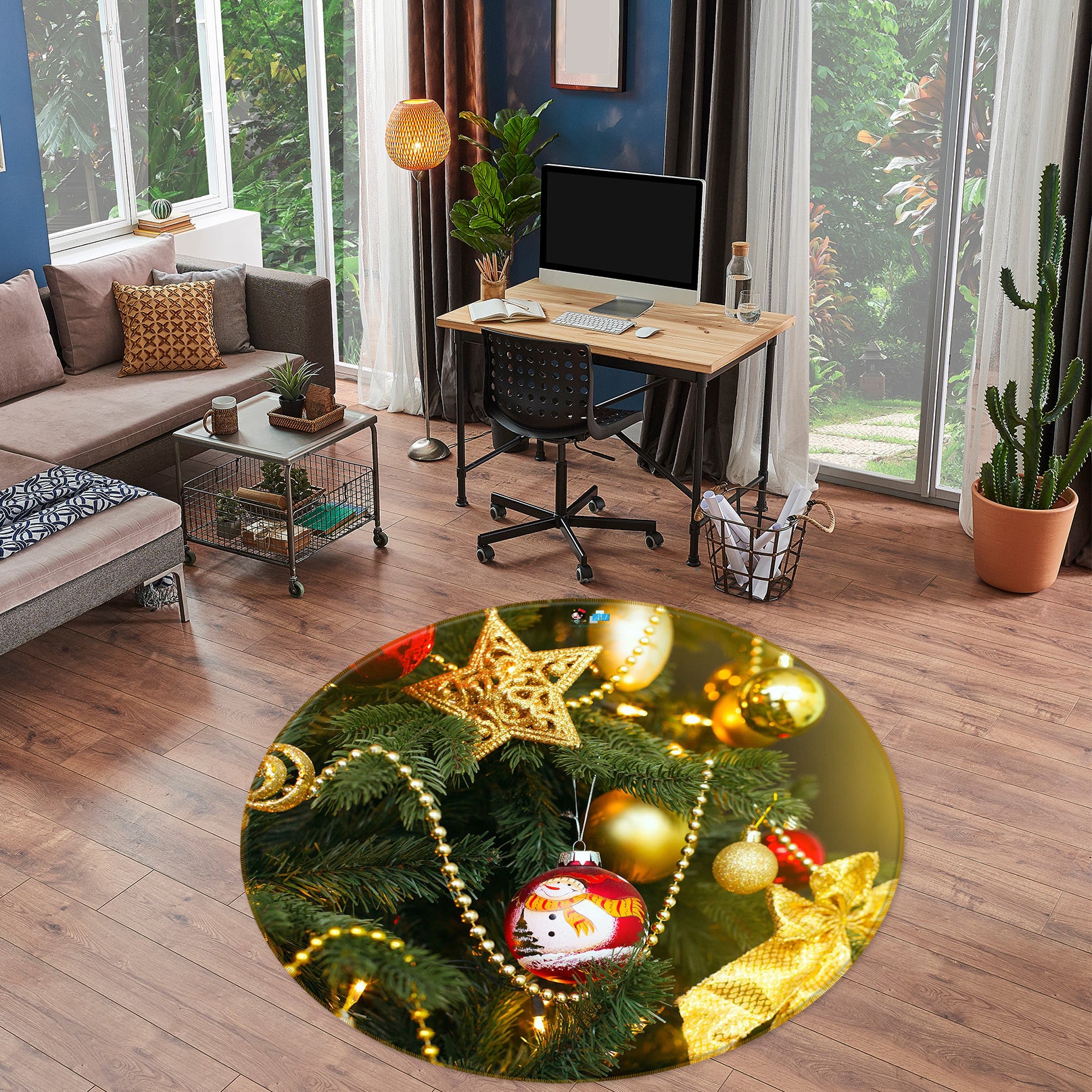 3D Tree Pendant 54041 Christmas Round Non Slip Rug Mat Xmas