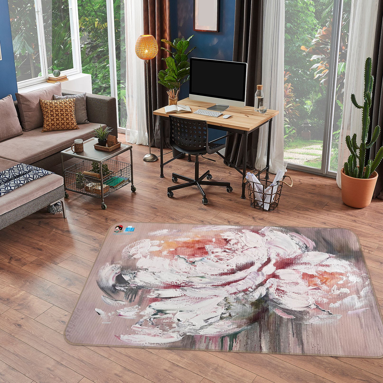 3D Pink Painting Art Flower 4106 Skromova Marina Rug Non Slip Rug Mat