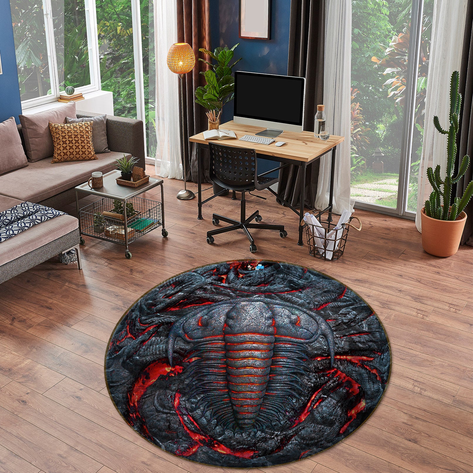 3D Permian Heat 85140 Jerry LoFaro Rug Round Non Slip Rug Mat