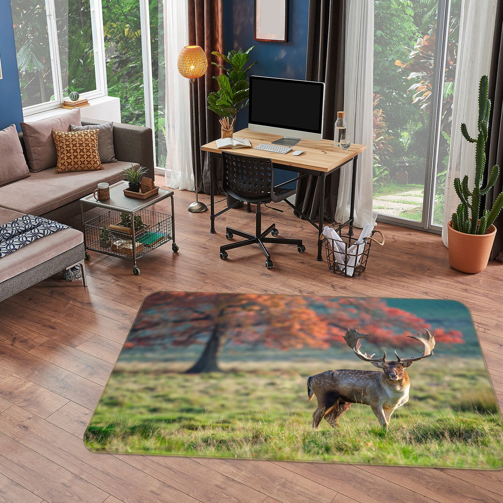3D Trees Deer 83281 Assaf Frank Rug Non Slip Rug Mat