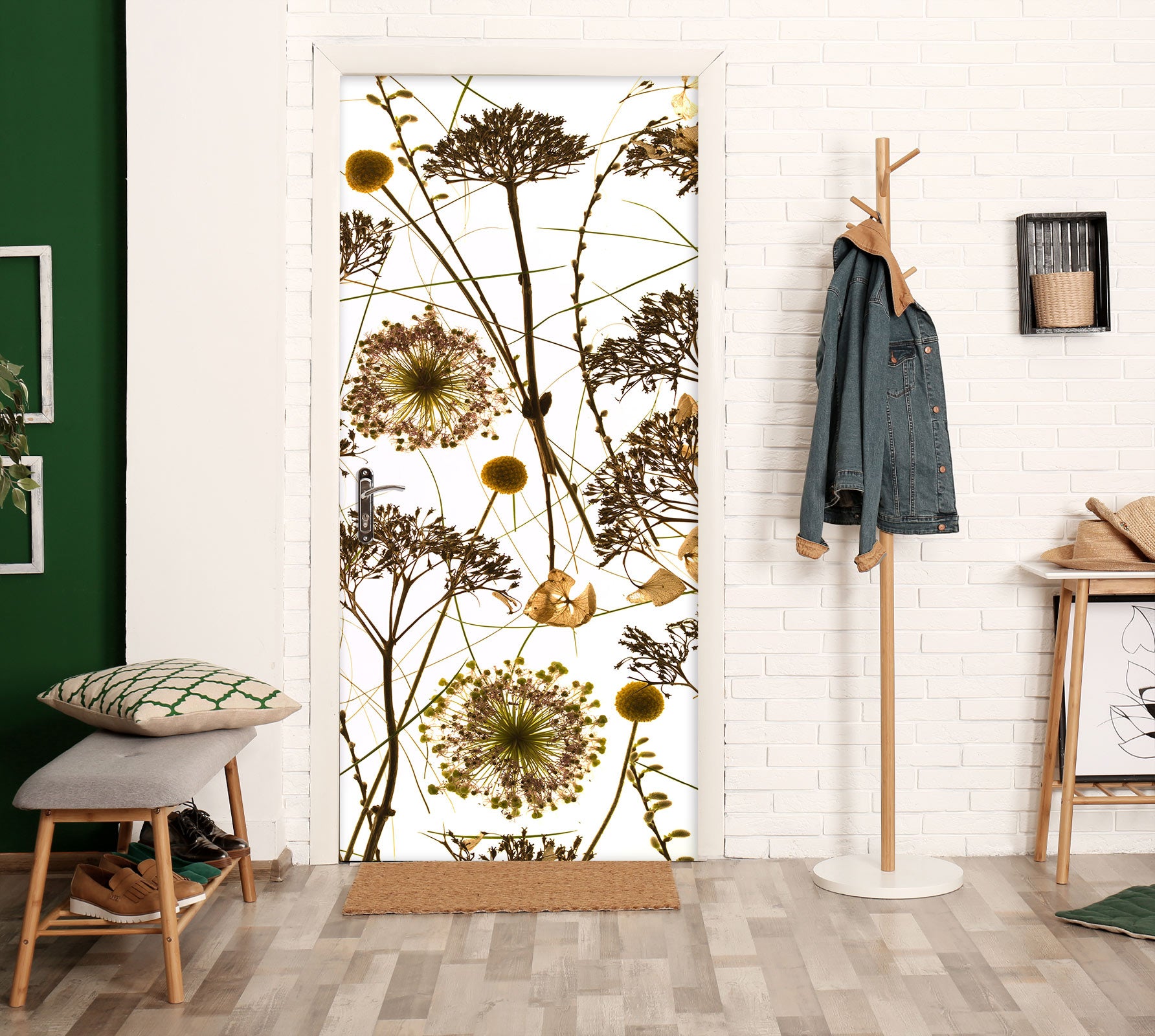 3D Brown Dried Flowers 106216 Assaf Frank Door Mural