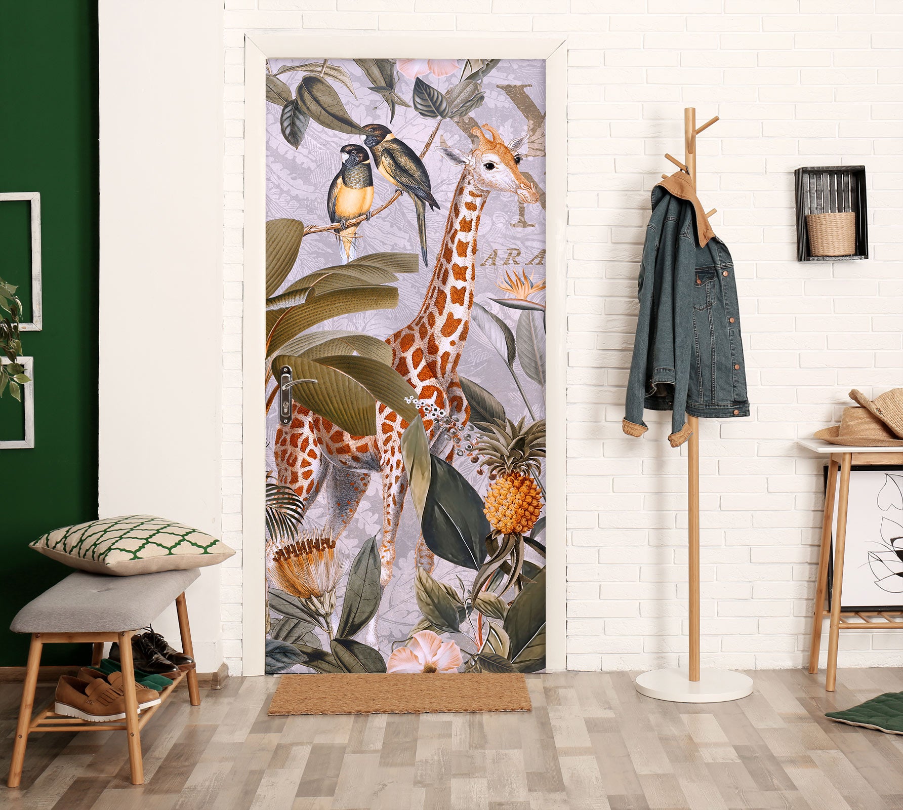 3D Giraffe Pineapple Tree 11934 Andrea Haase Door Mural