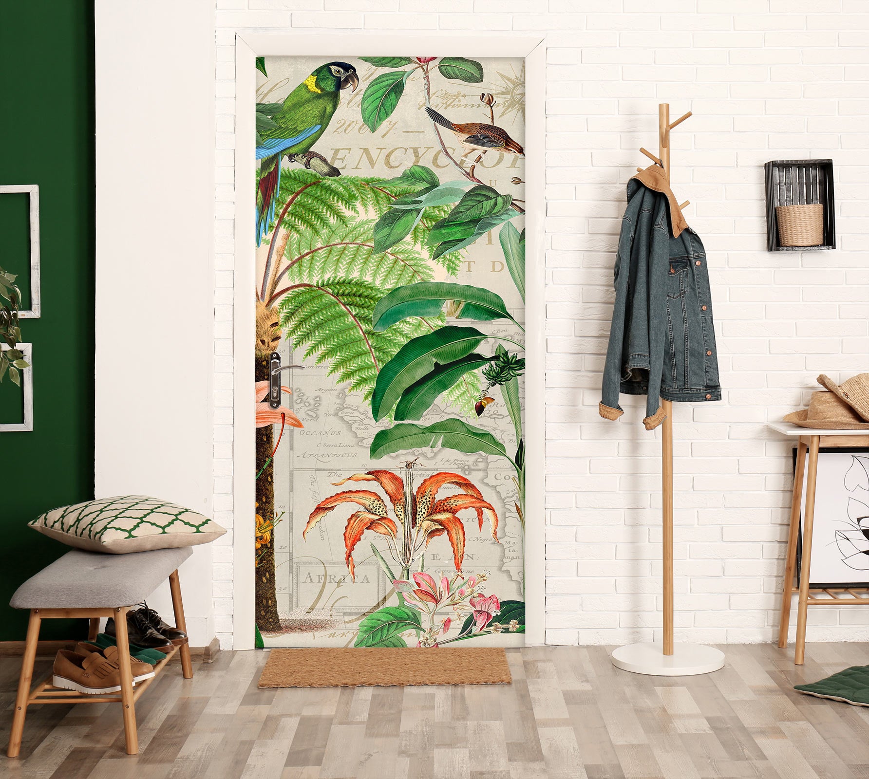 3D Green Leaf Bird 11921 Andrea Haase Door Mural