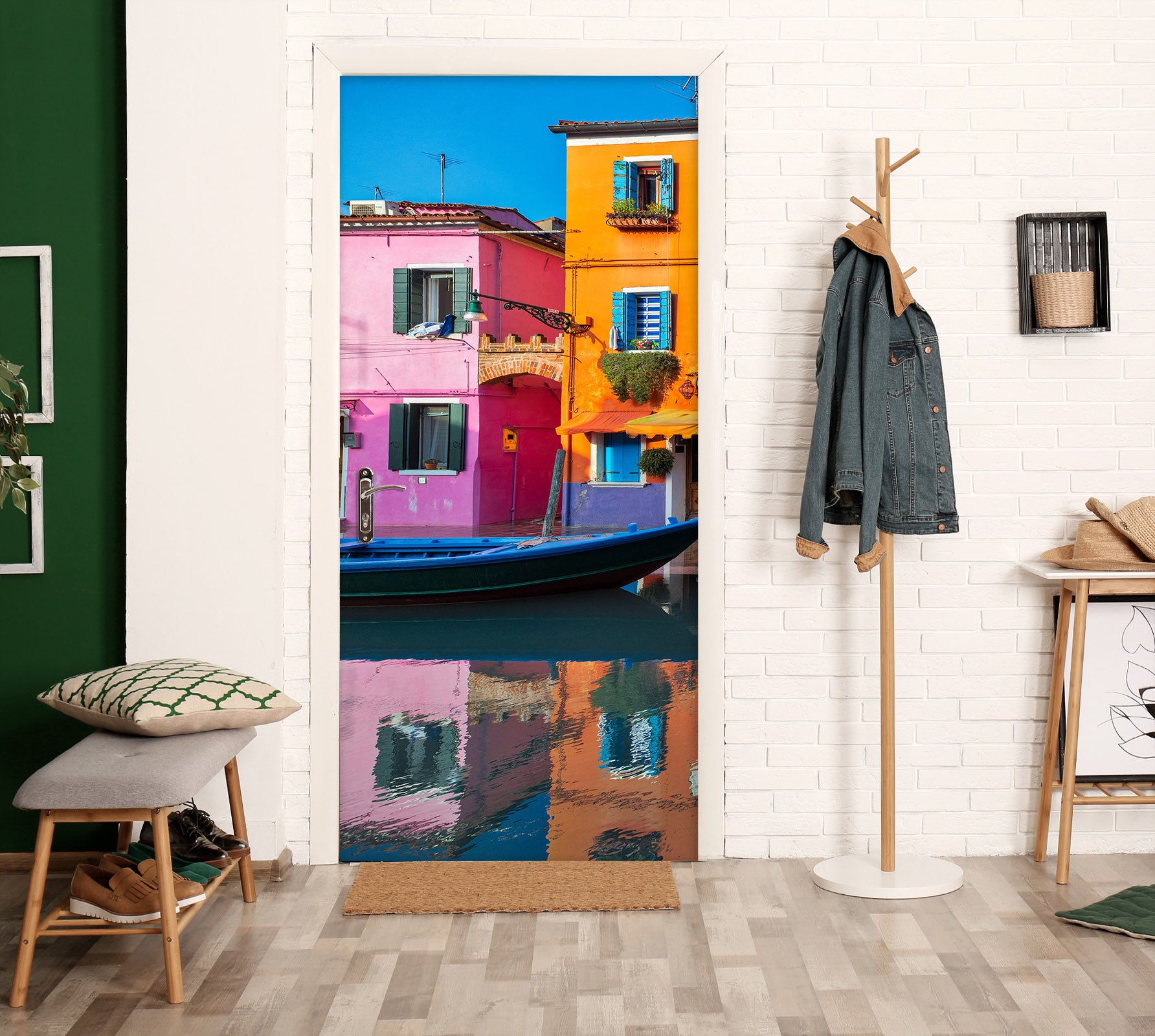 3D Boat Colored Houses 12225 Marco Carmassi Door Mural
