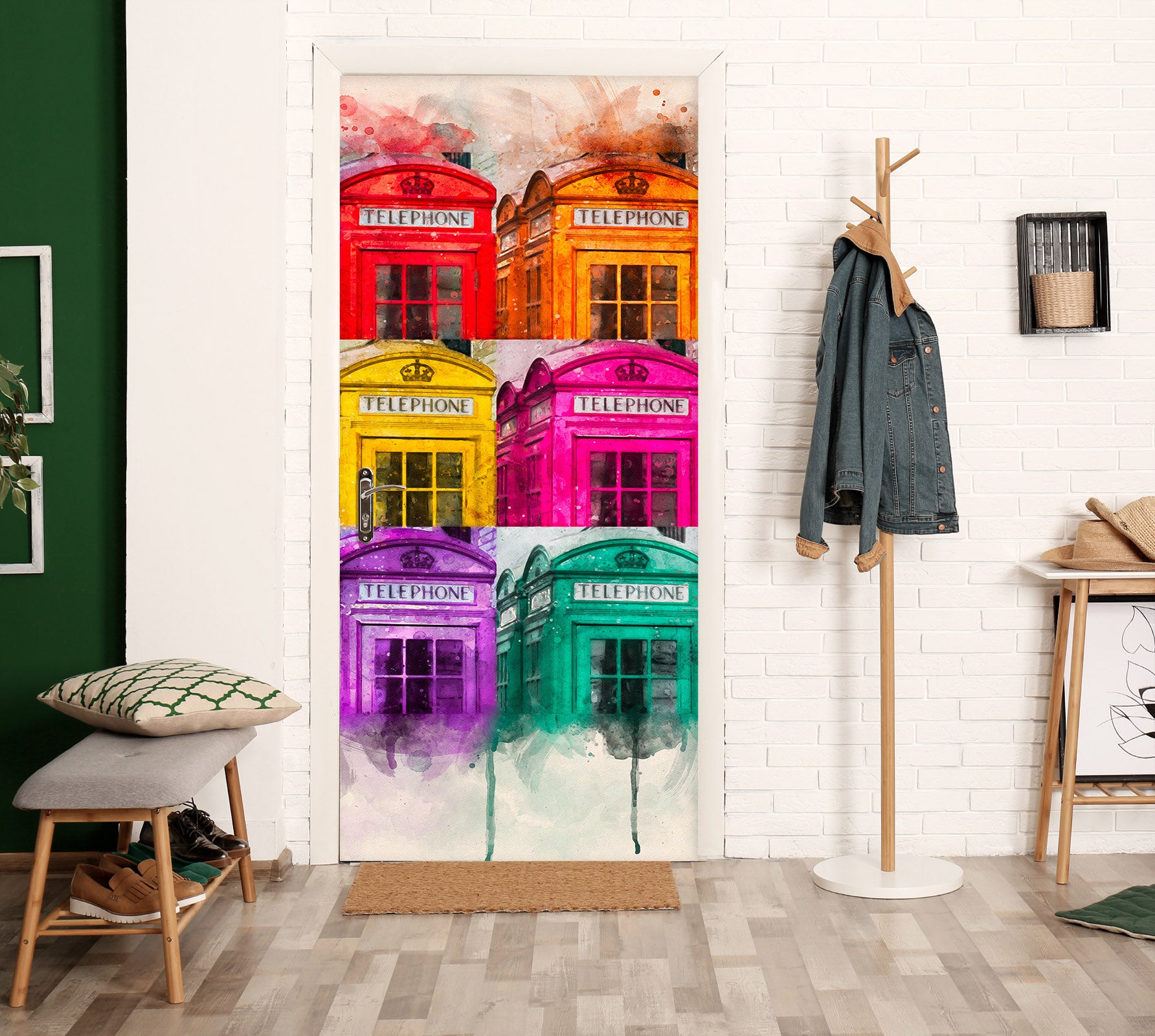 3D Colorful Phone Booth 101192 Assaf Frank Door Mural