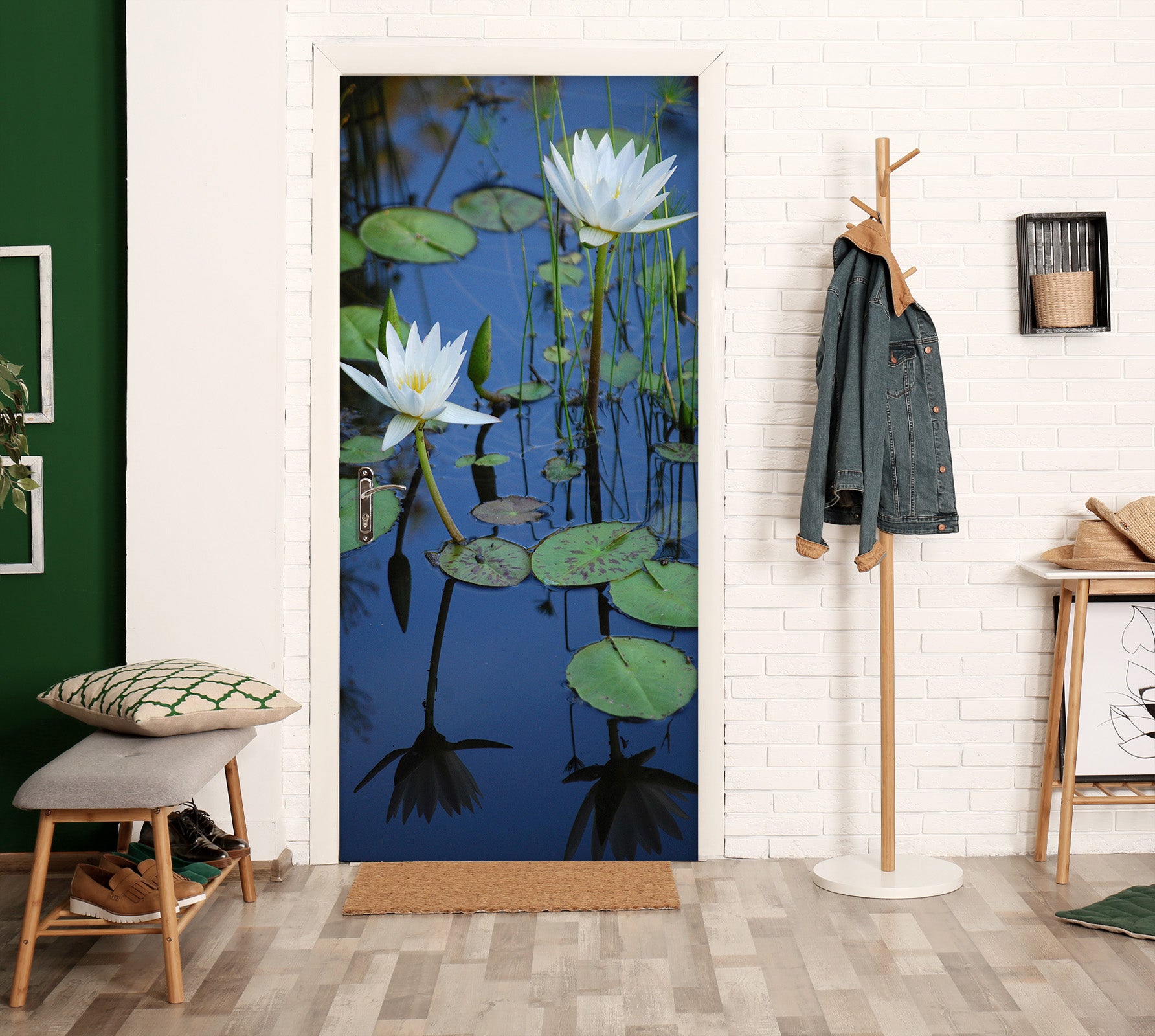 3D White Lotus 25167 Door Mural