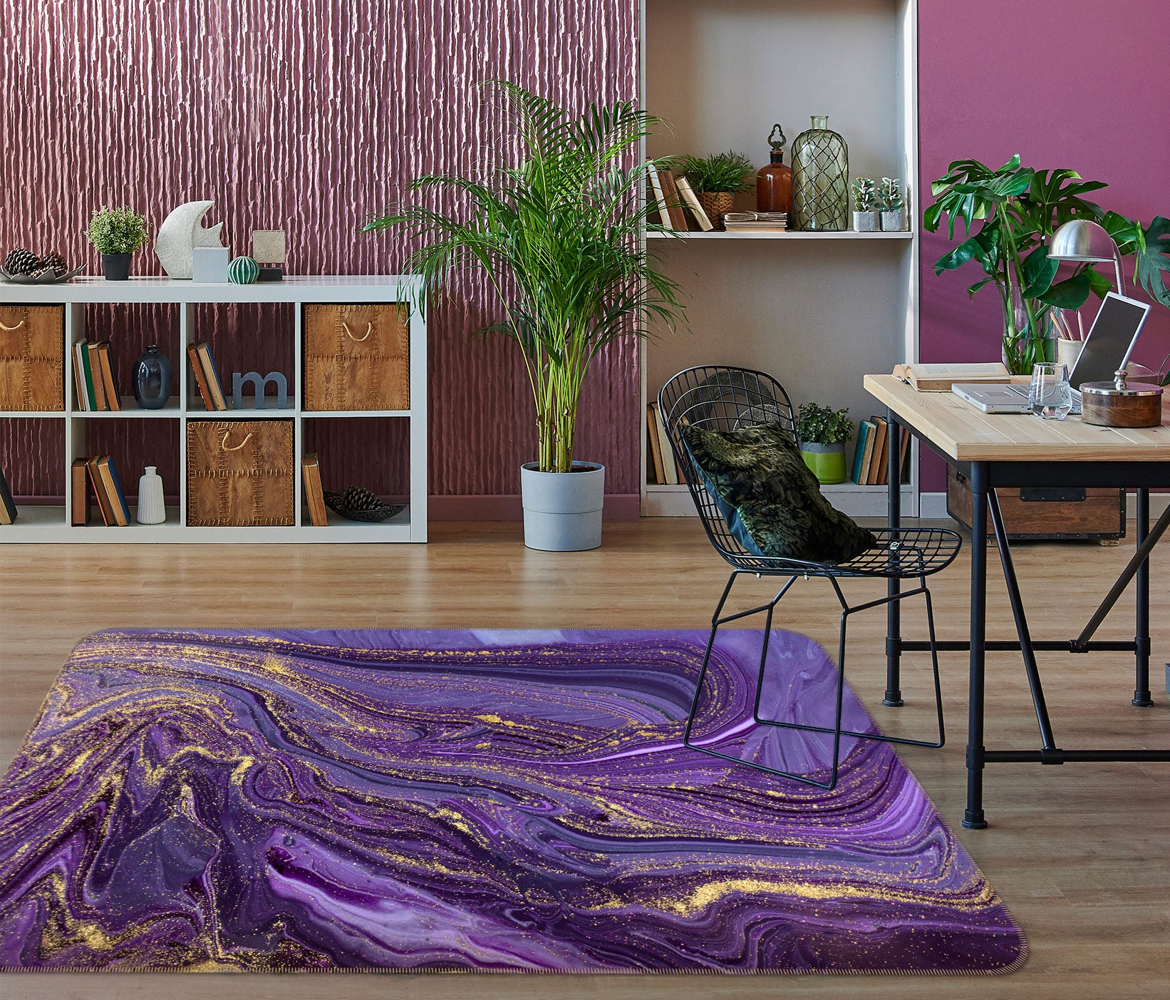 3D Purple Lines 25229 Non Slip Rug Mat