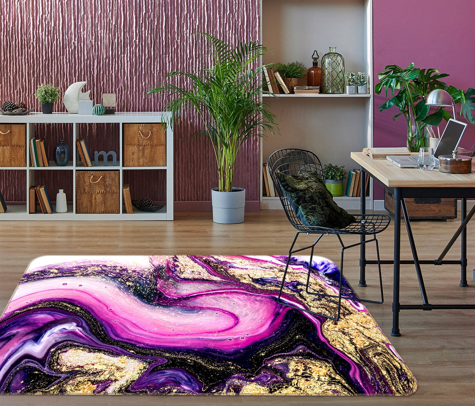 3D Purple Gold Texture 25231 Non Slip Rug Mat