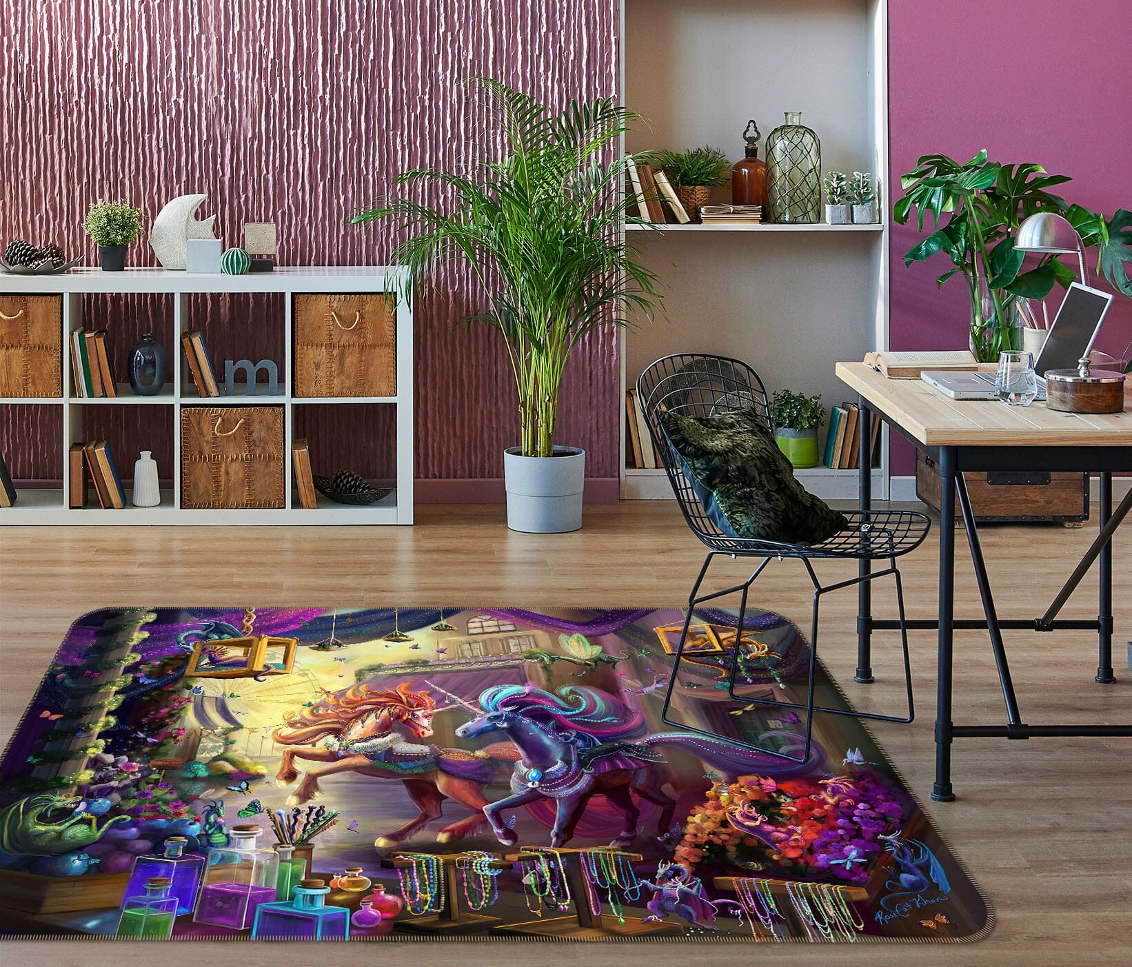 3D Two Unicorns 3022 Rose Catherine Khan Rug Non Slip Rug Mat Mat AJ Creativity Home
