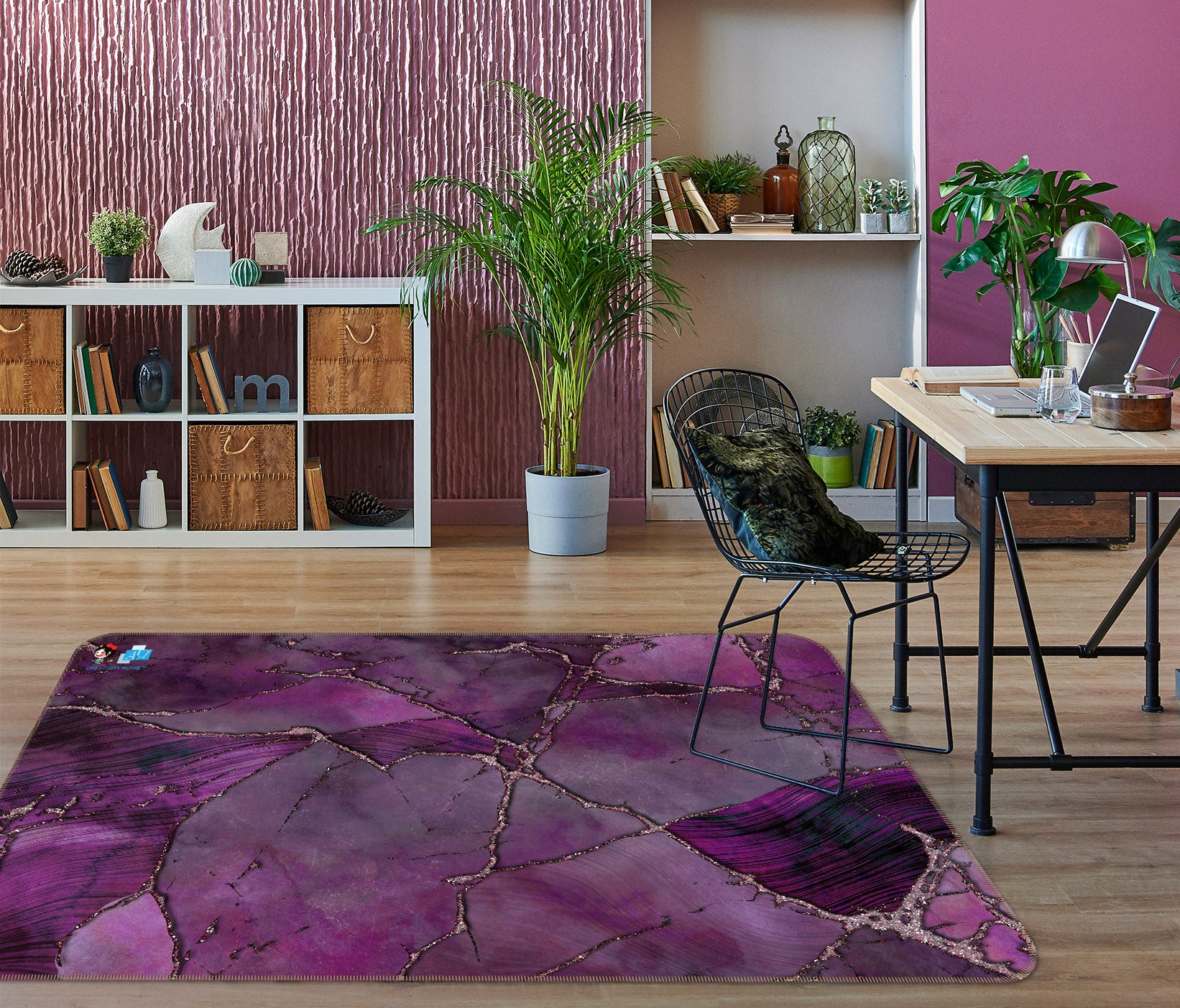 3D Fuchsia Block 83034 Andrea haase Rug Non Slip Rug Mat
