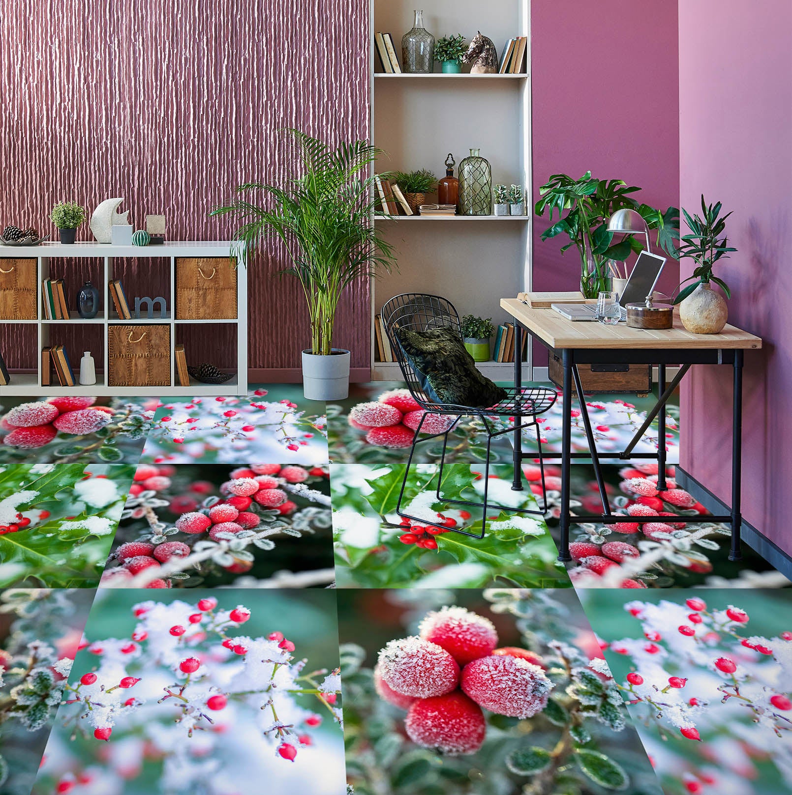 3D Snow Red Fruit 9872 Assaf Frank Floor Mural