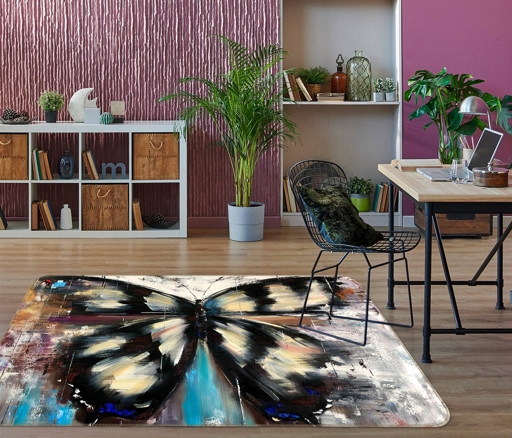 3D Black Butterfly 1102 Skromova Marina Rug Non Slip Rug Mat