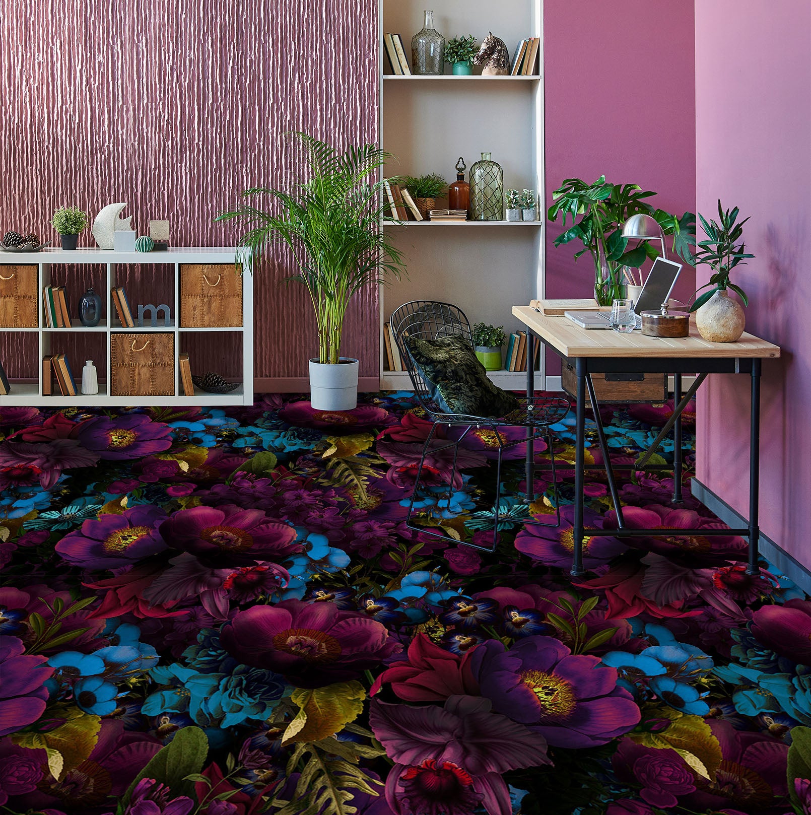 3D Blue Purple Flowers 99180 Uta Naumann Floor Mural