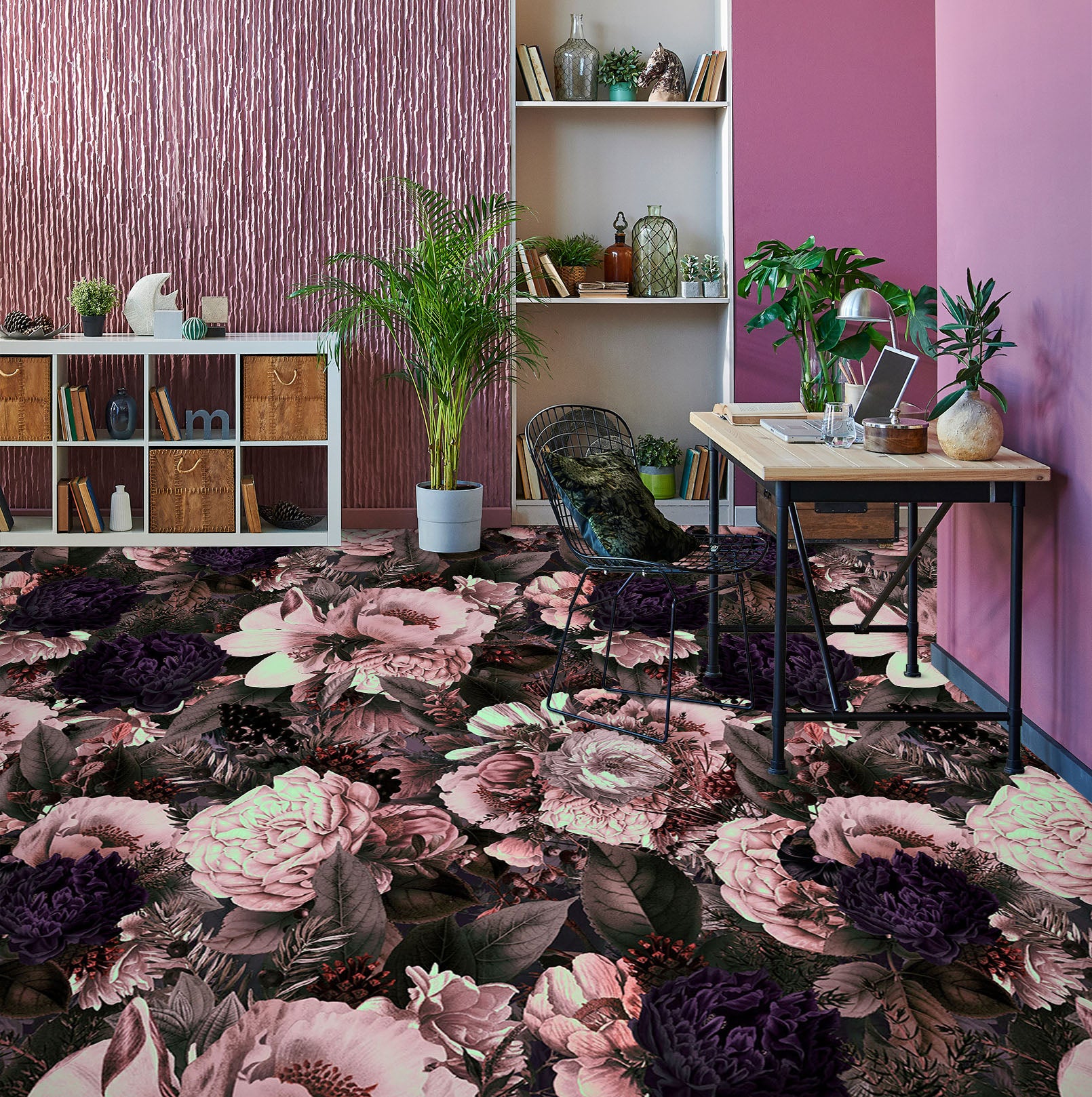 3D Dark Flower Pattern 10015 Uta Naumann Floor Mural
