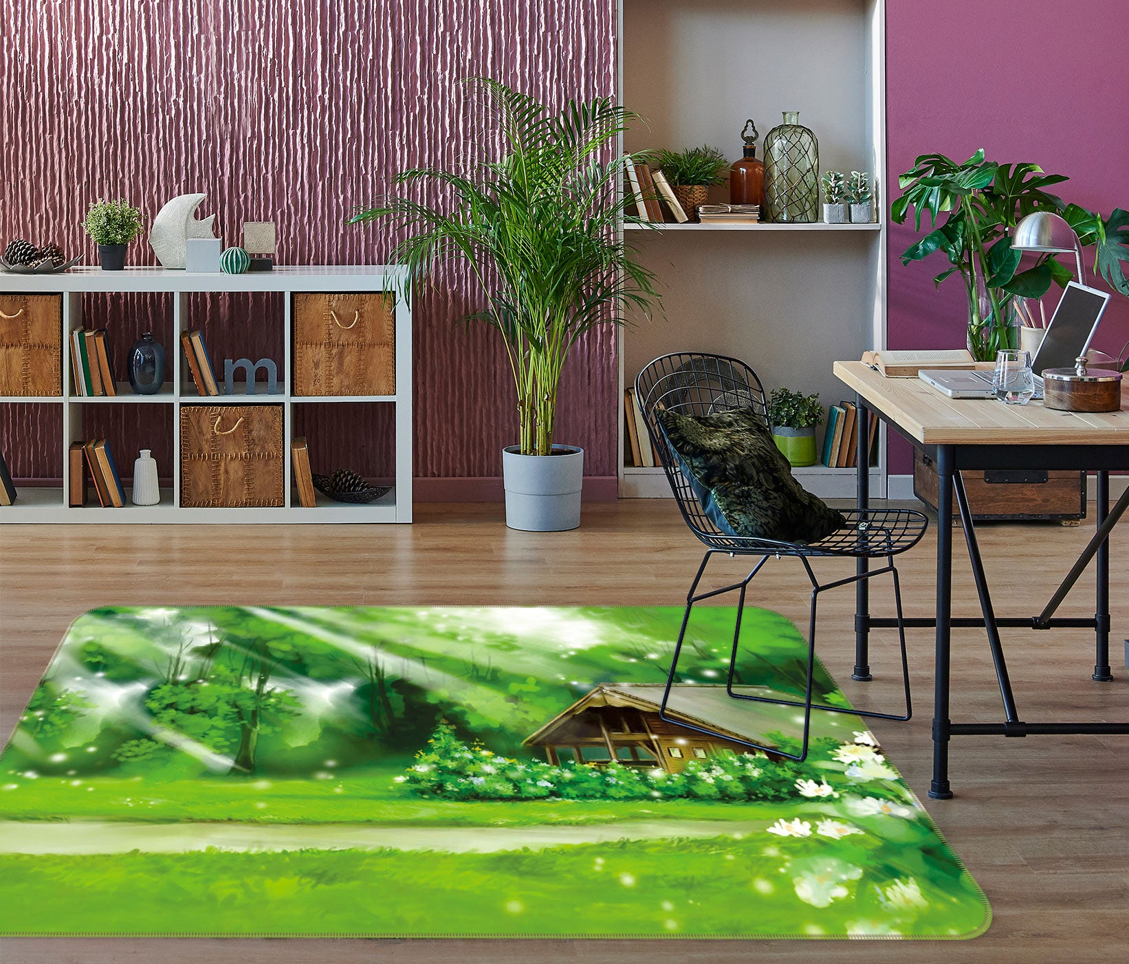 3D Trees Grass House 75176 Non Slip Rug Mat
