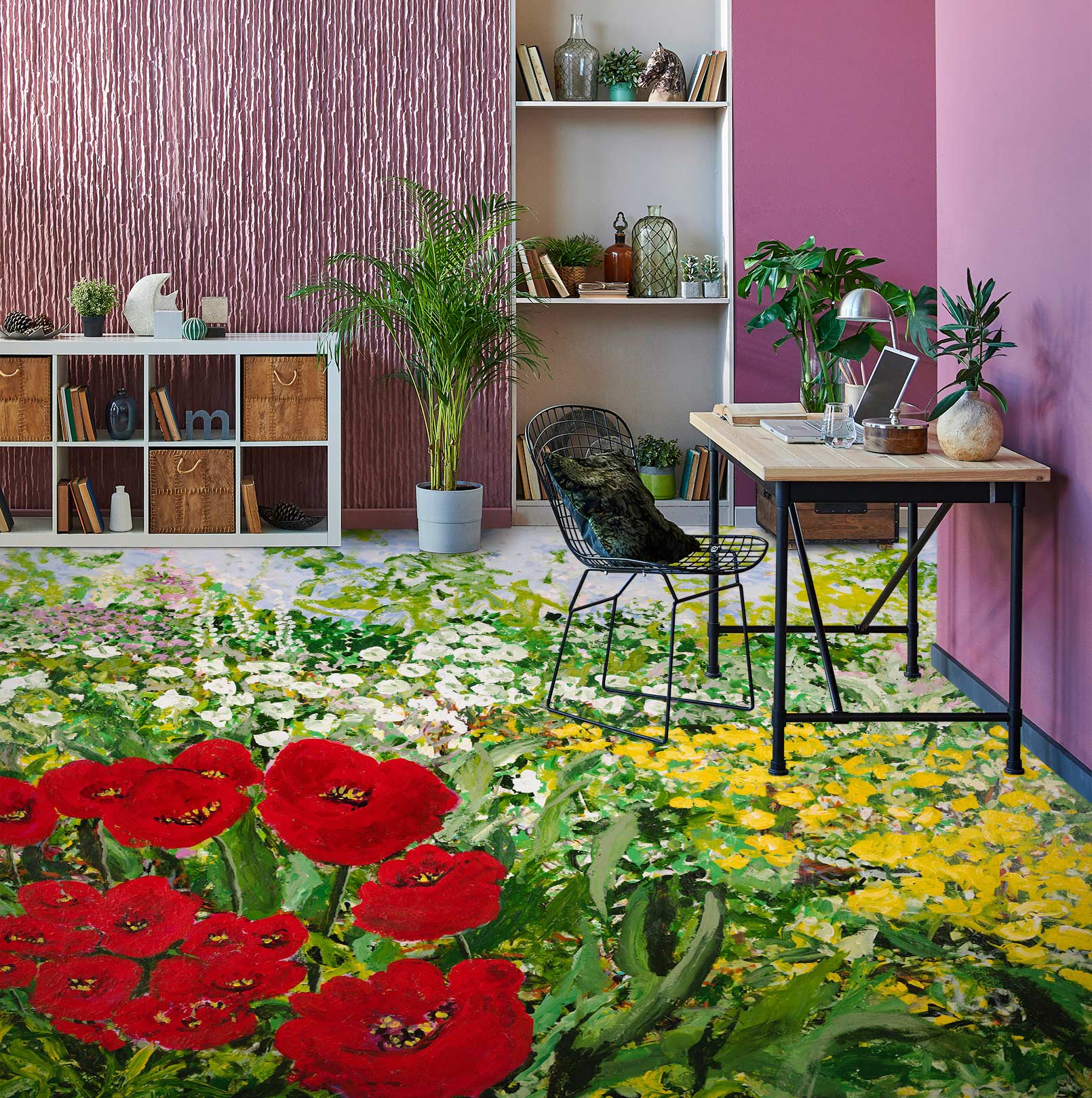 3D Red Yellow White Flowers 9692 Allan P. Friedlander Floor Mural