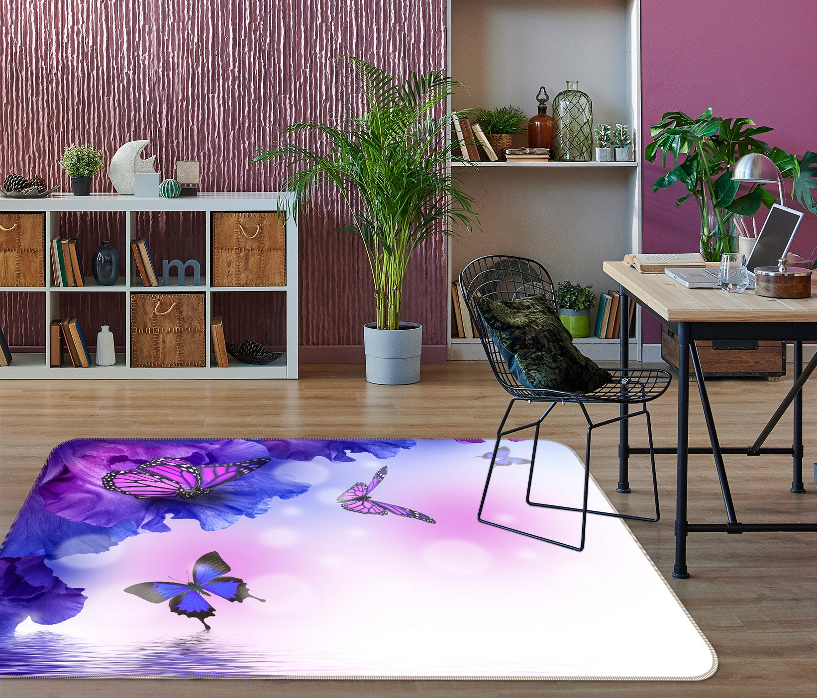 3D Blue Butterfly 051 Animal Non Slip Rug Mat