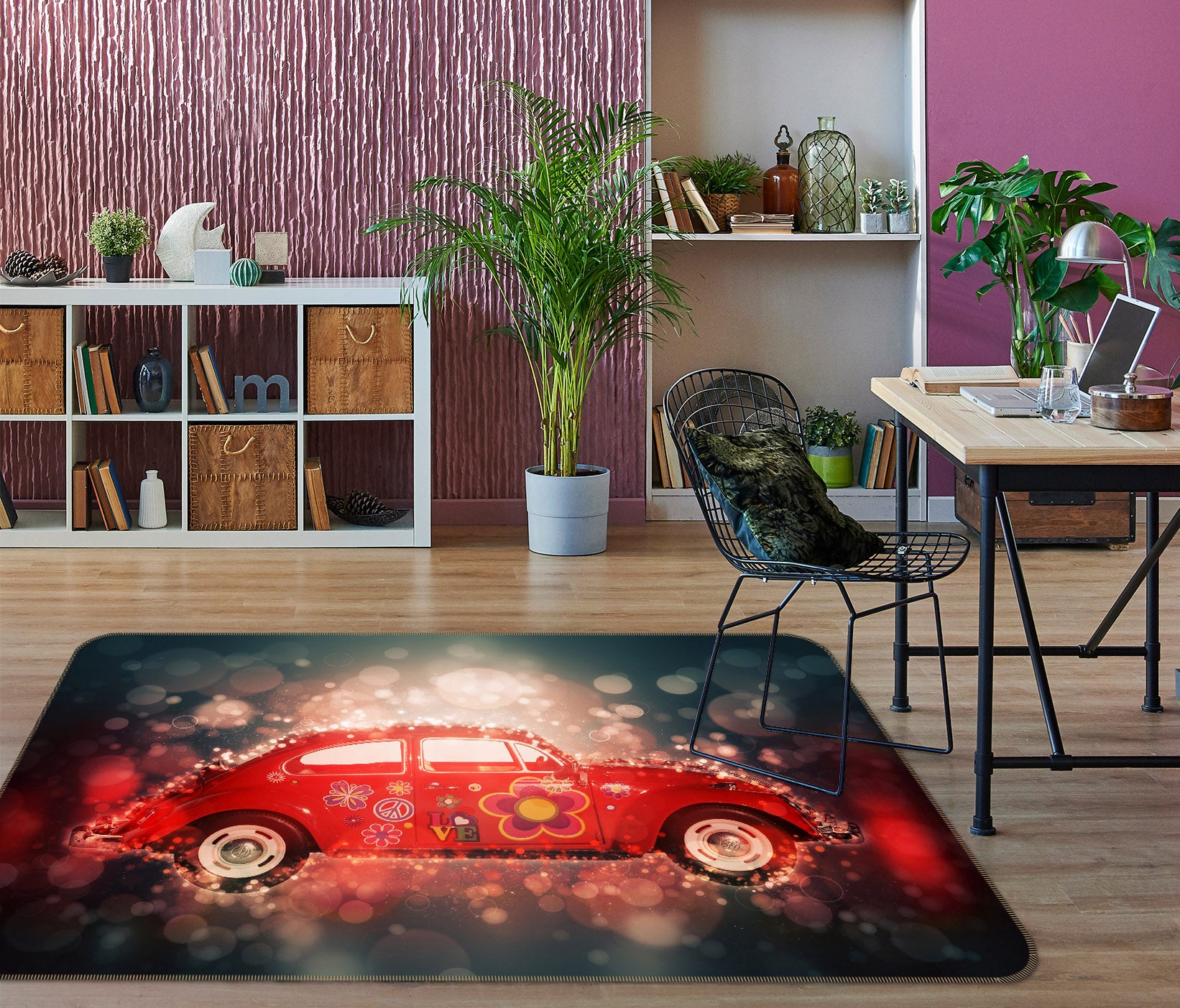3D Red Car Light Shadow 42047 Vehicle Non Slip Rug Mat
