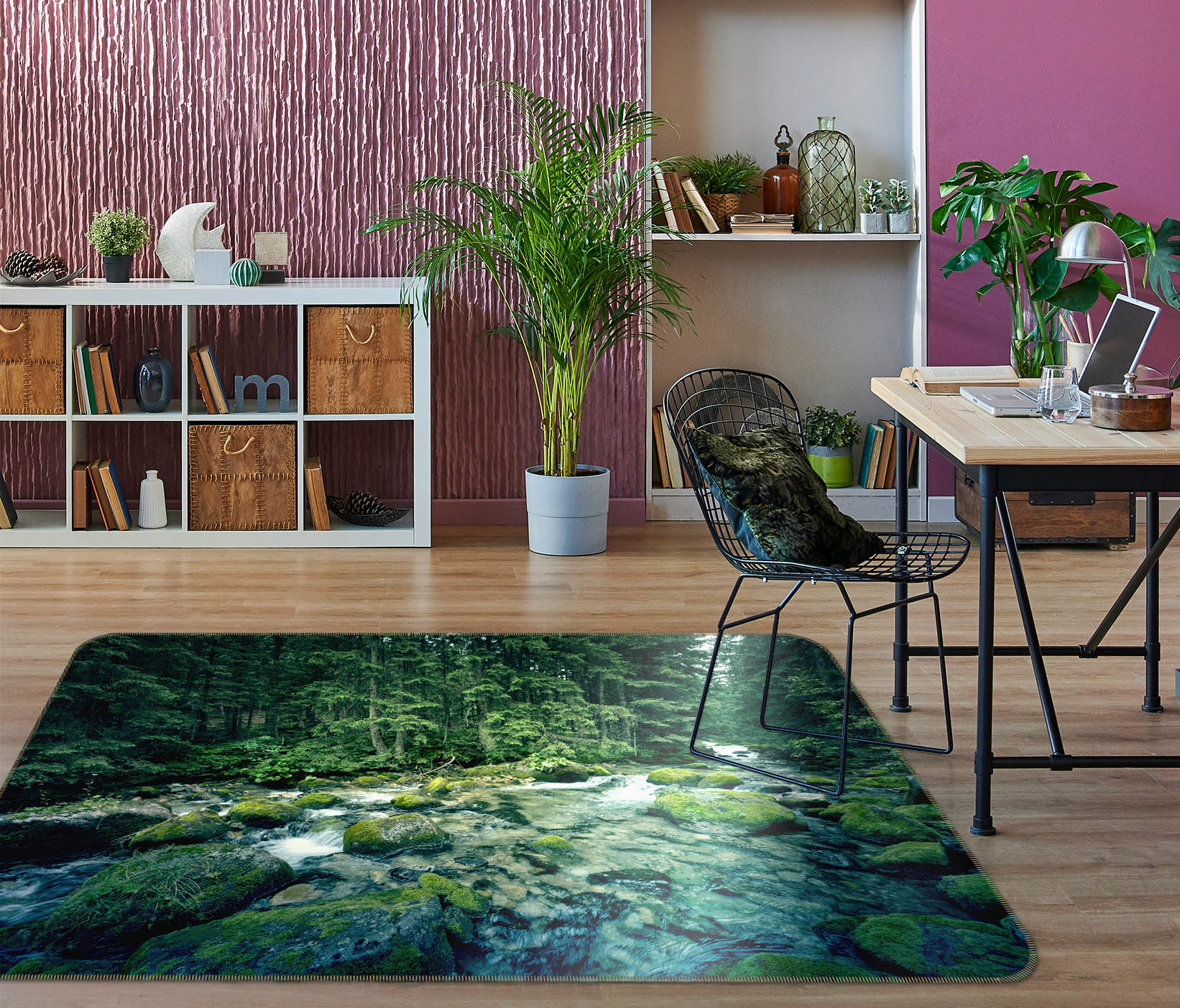 3D Forest Stone Creek Water 31086 Non Slip Rug Mat