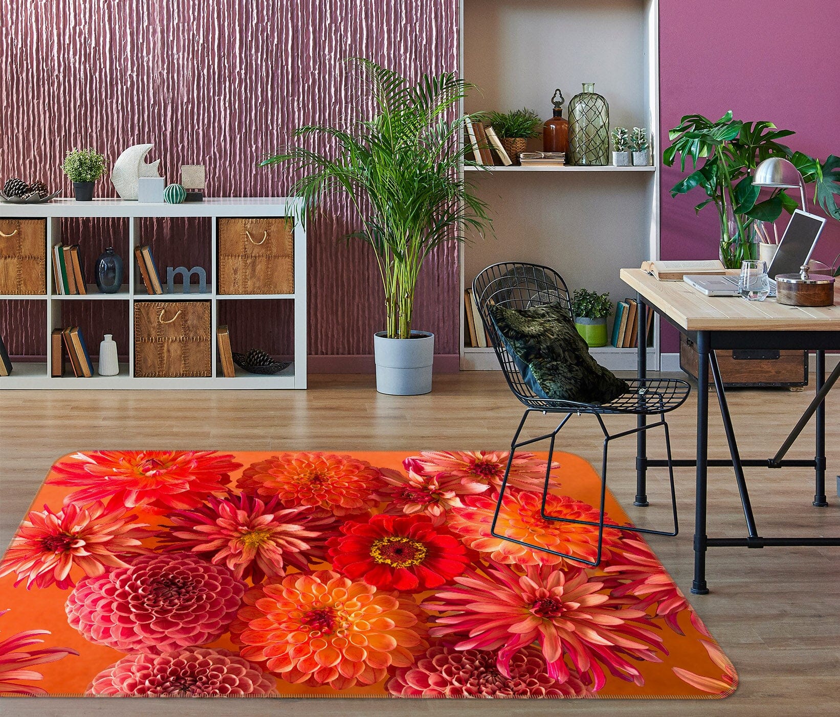 3D Red Chrysanthemum 3023 Assaf Frank Rug Non Slip Rug Mat Mat AJ Creativity Home