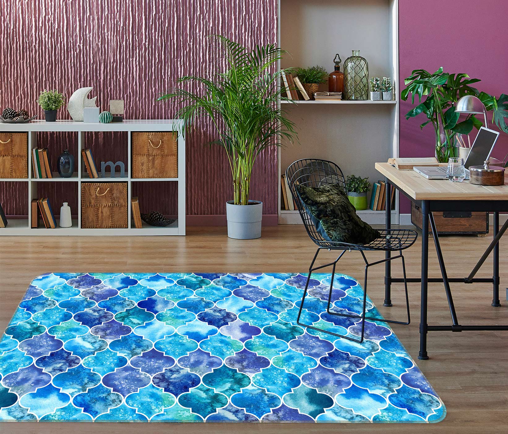 3D Blue Pattern 30020 Non Slip Rug Mat