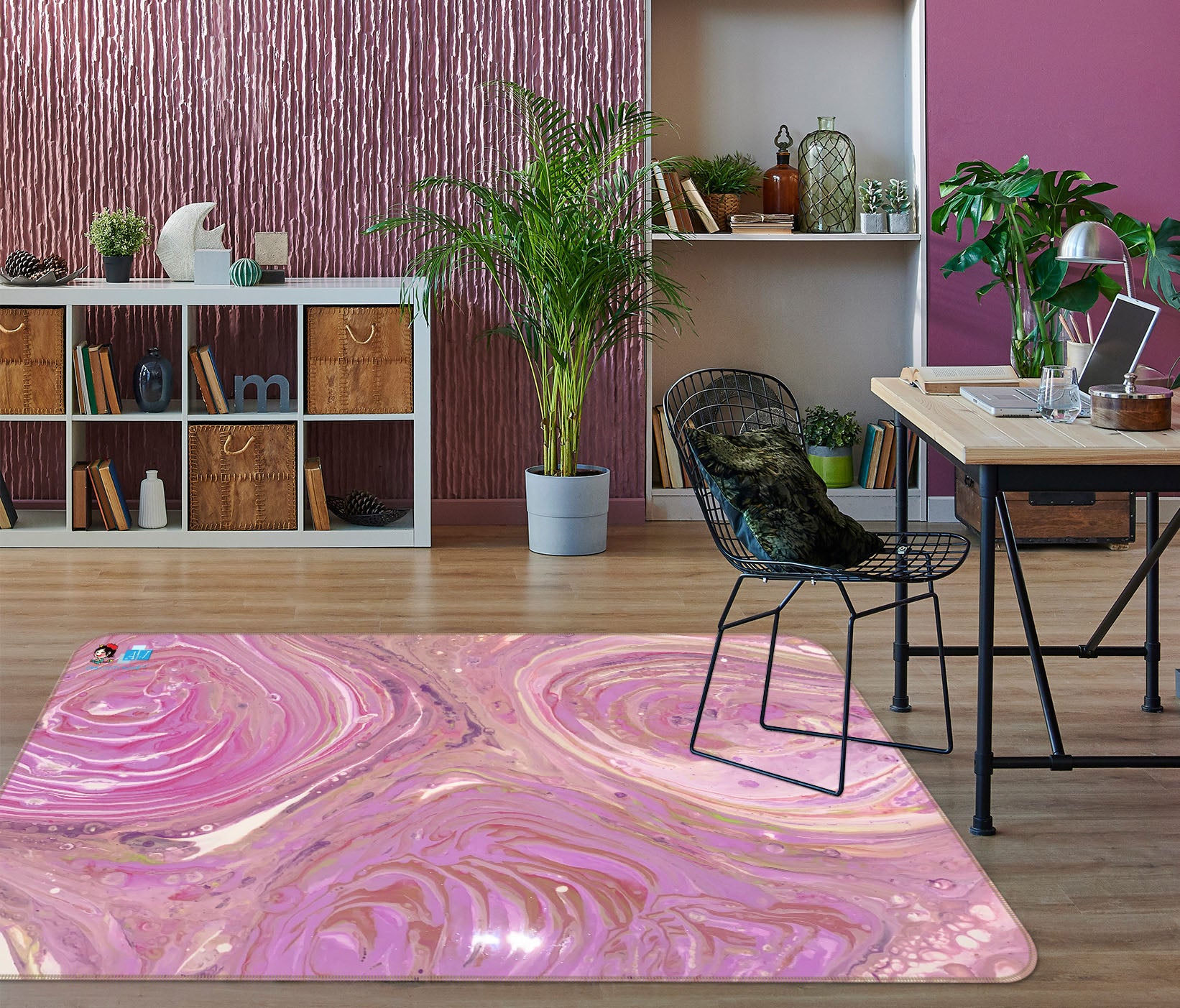 3D Pink Vortex 73623 Valerie Latrice Rug Non Slip Rug Mat