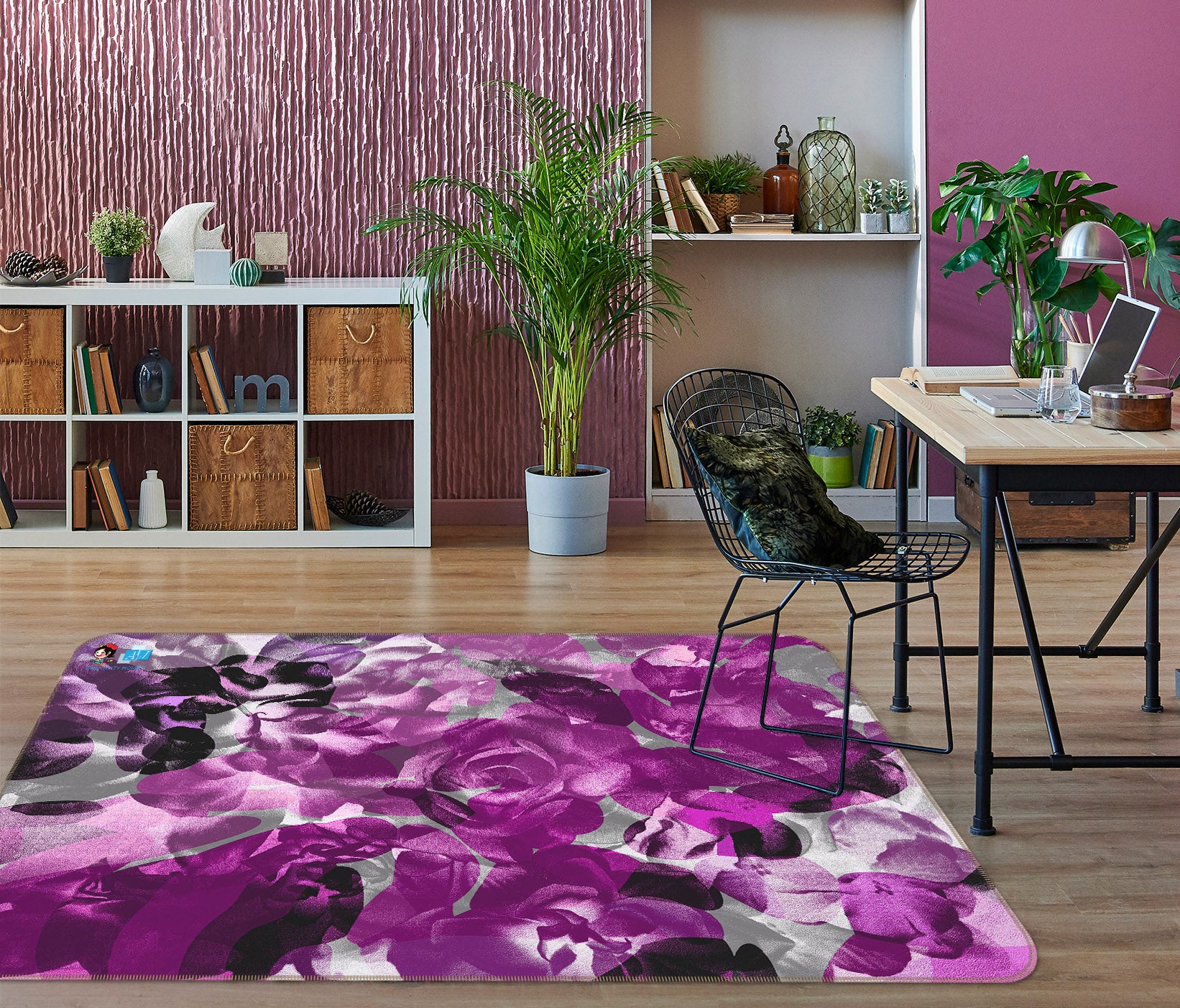 3D Purple Flowers 19151 Shandra Smith Rug Non Slip Rug Mat