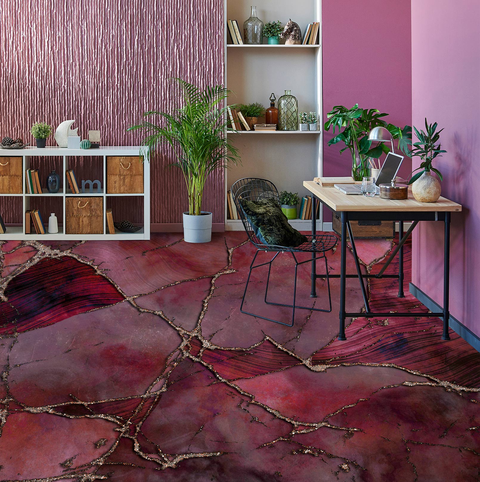 3D Red Pattern Crack 102142 Andrea Haase Floor Mural
