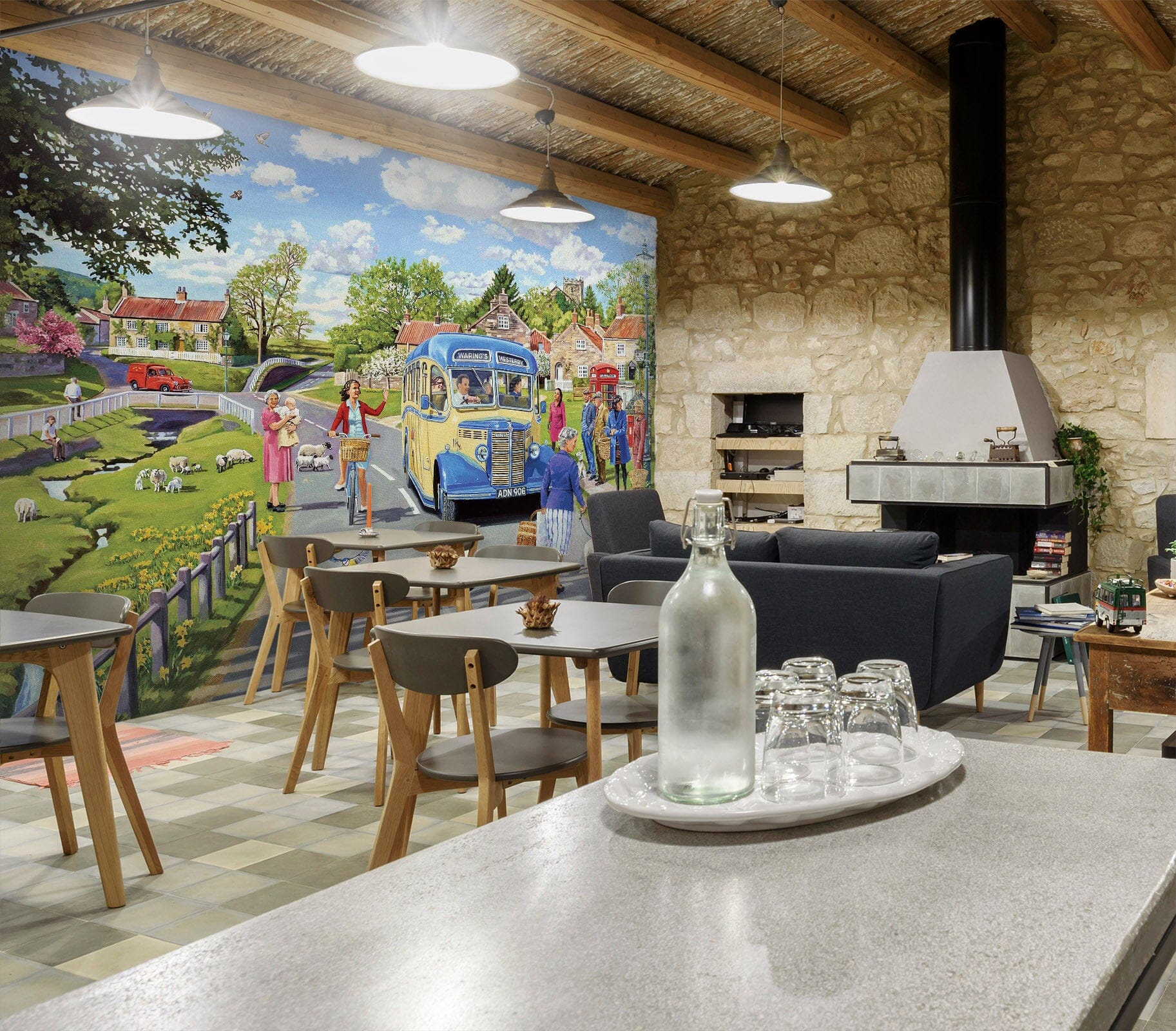 3D The Village Bus Stop 1071 Trevor Mitchell Wall Mural Wall Murals Wallpaper AJ Wallpaper 2