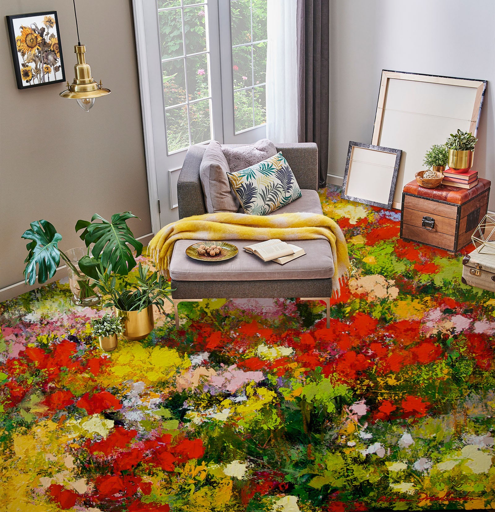 3D Flower Bush Painting 9928 Allan P. Friedlander Floor Mural