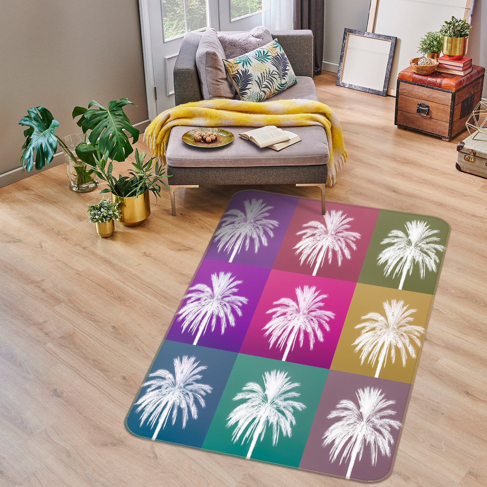 3D Color Lattice Coconut Tree 83299 Assaf Frank Rug Non Slip Rug Mat