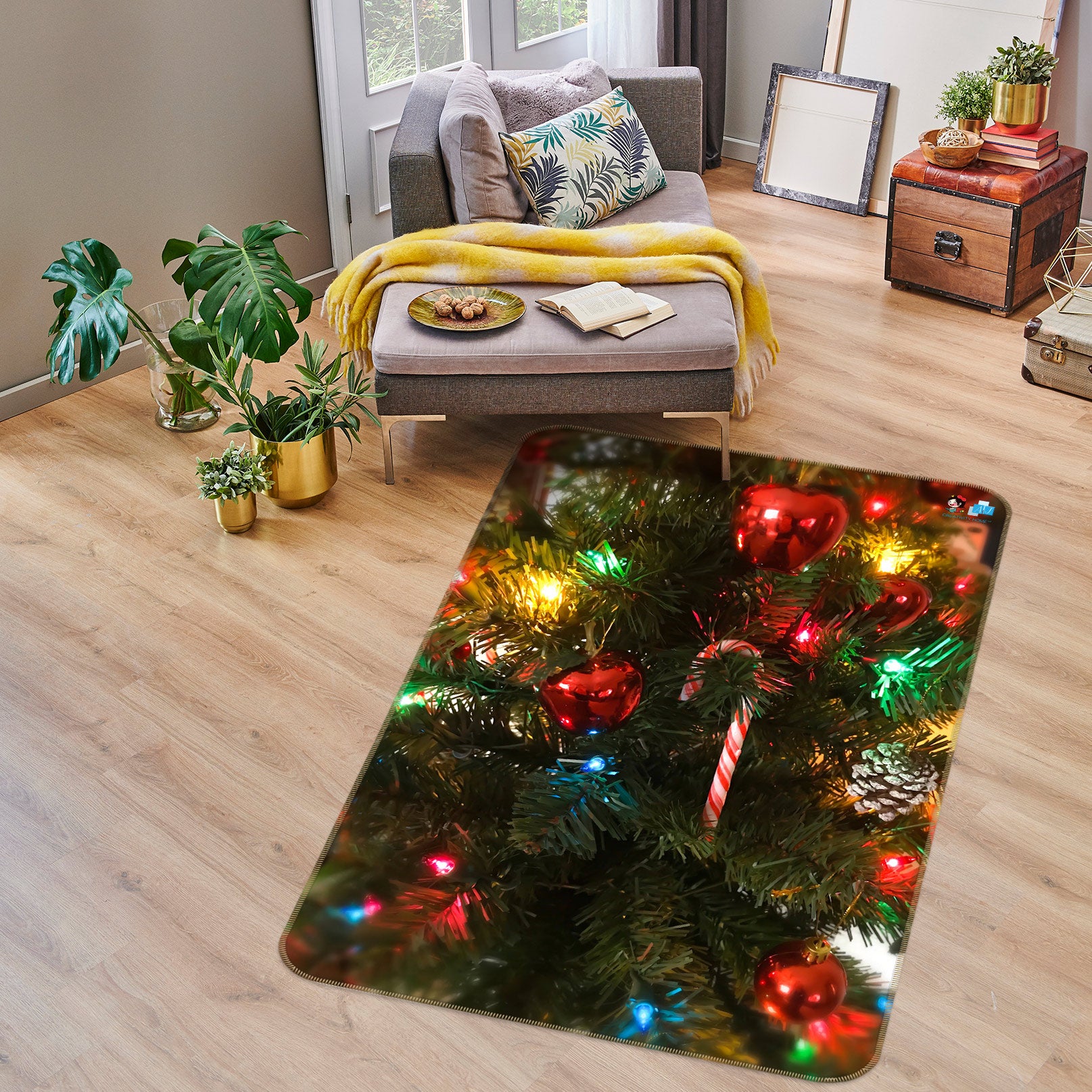 3D Tree Colored Balls 55051 Christmas Non Slip Rug Mat Xmas