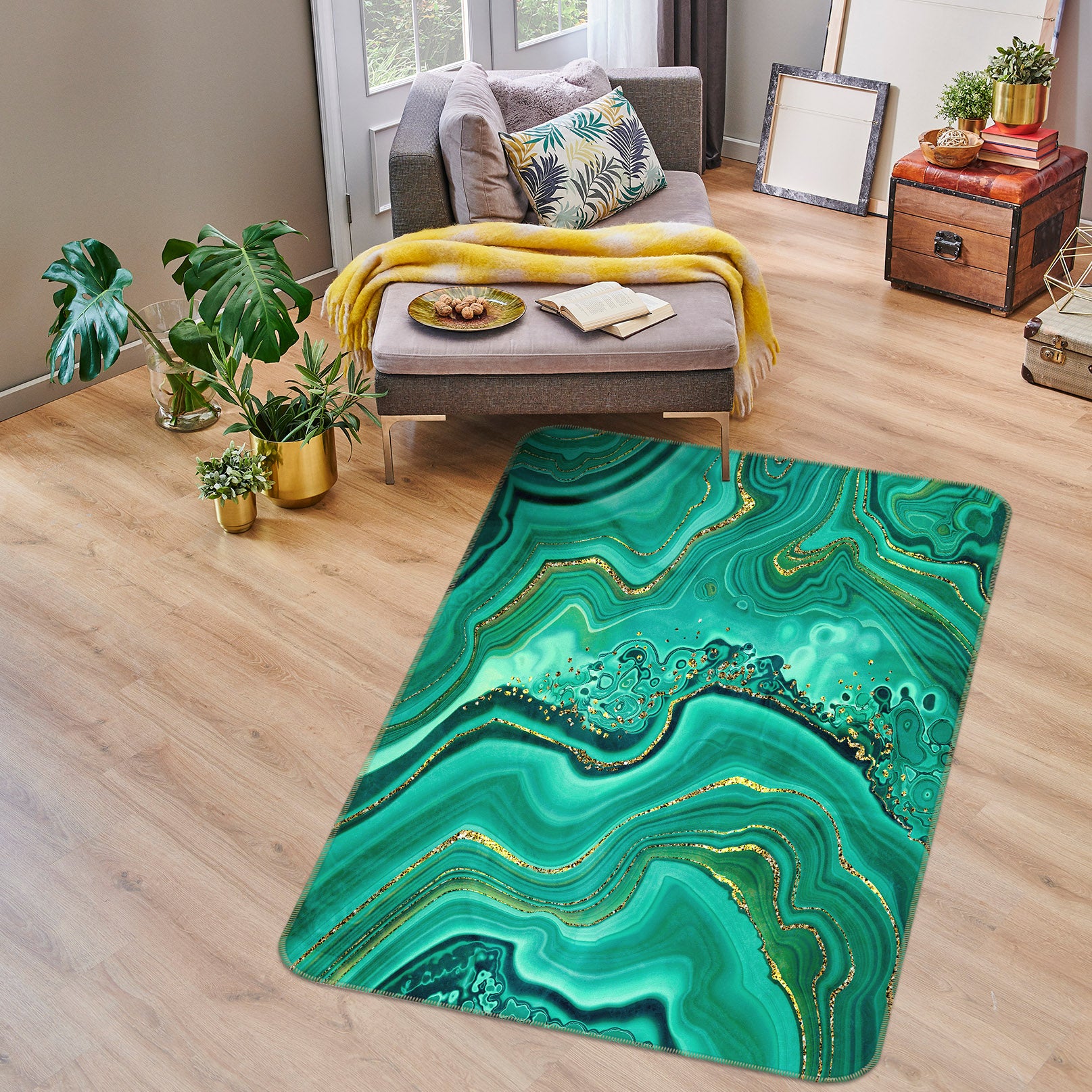 3D Green Pattern 26095 Non Slip Rug Mat