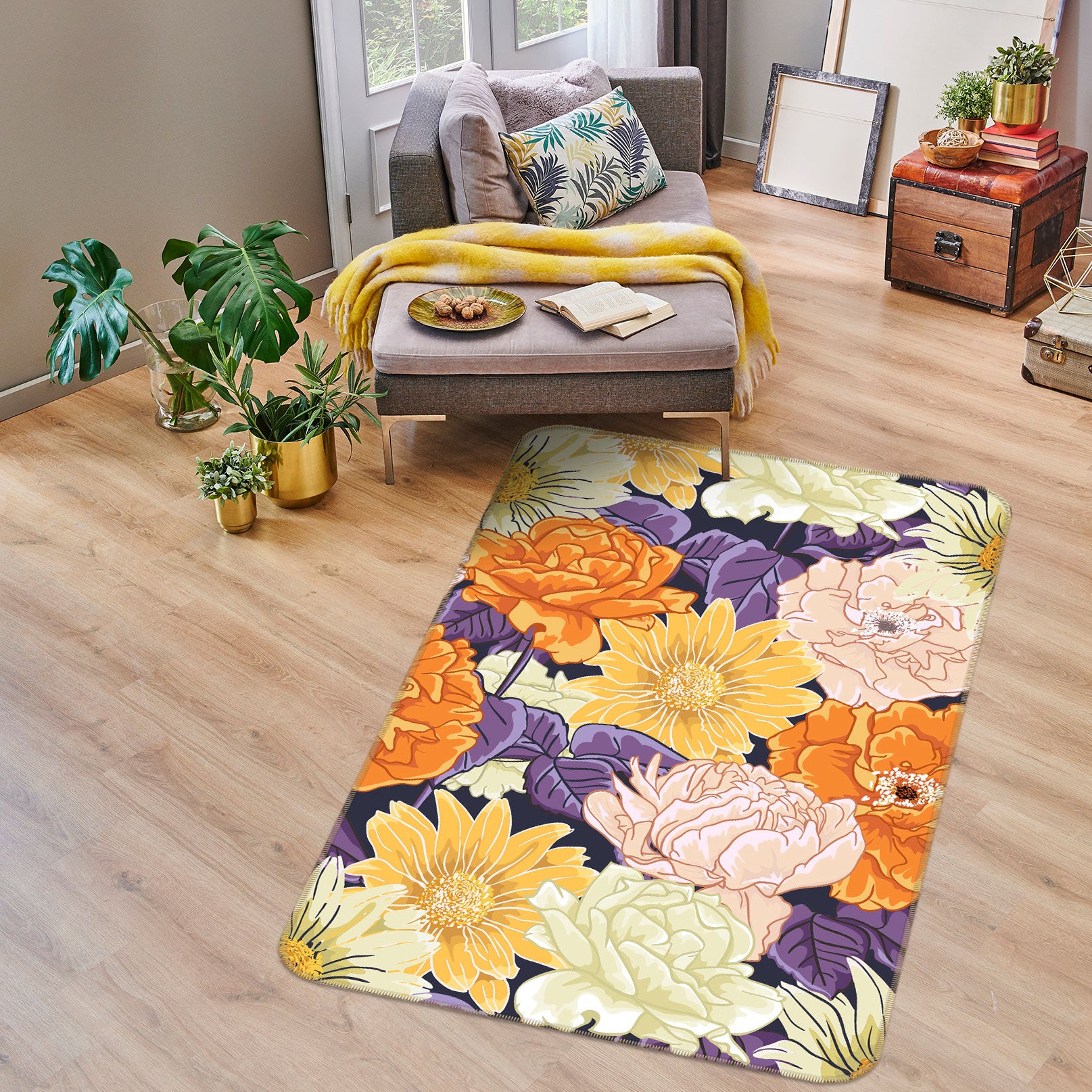 3D Flowers Pattern 33094 Non Slip Rug Mat