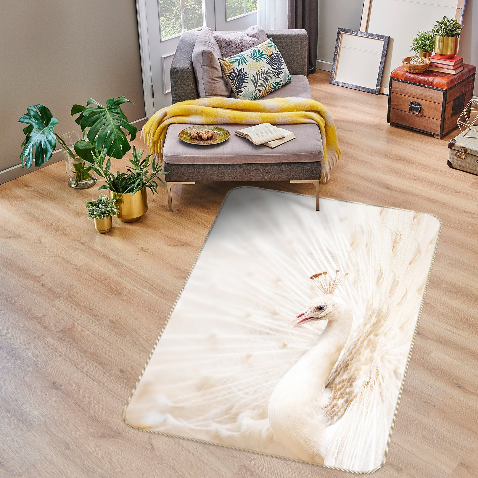 3D White Peacock 30106 Non Slip Rug Mat