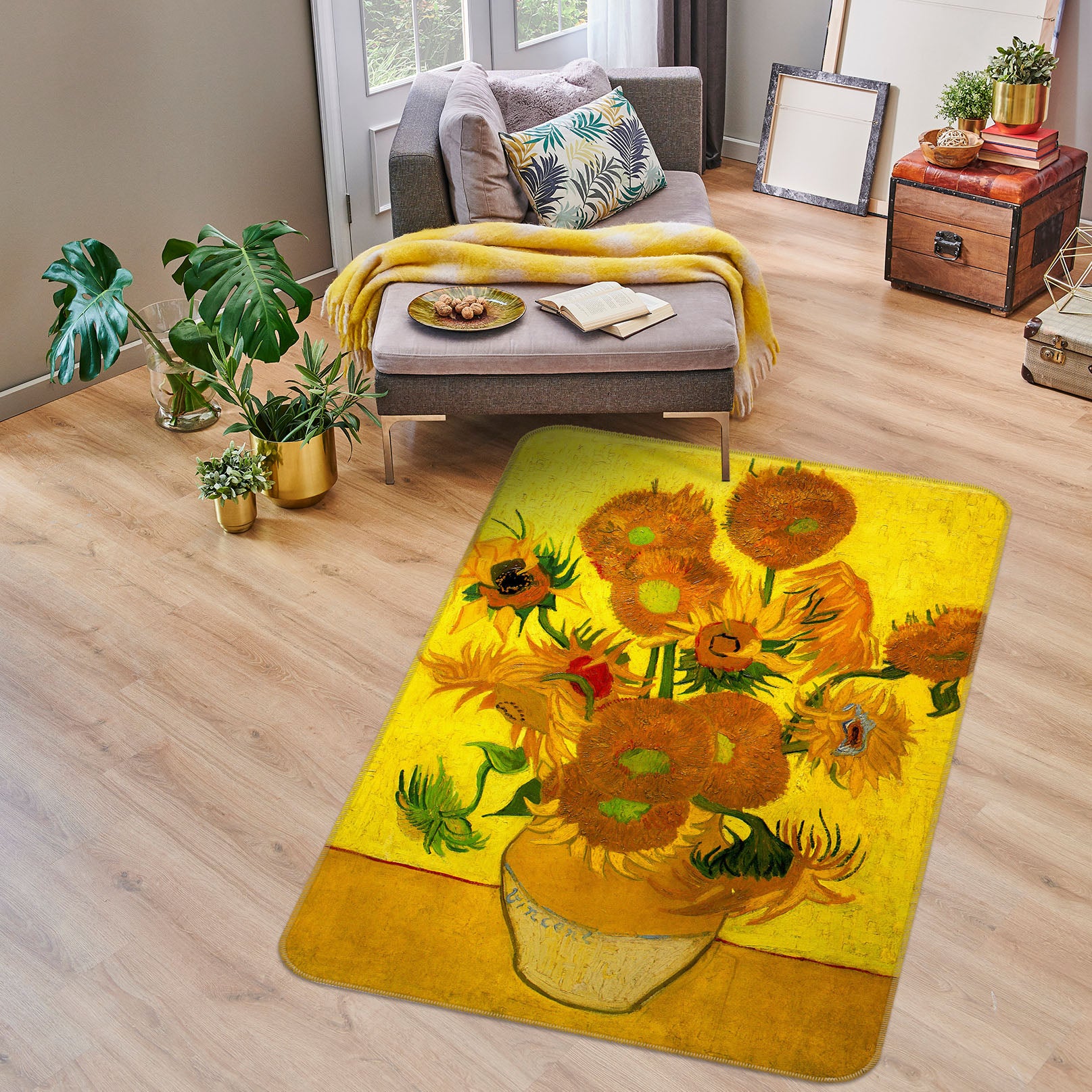 3D Sunflower Vase 33213 Non Slip Rug Mat
