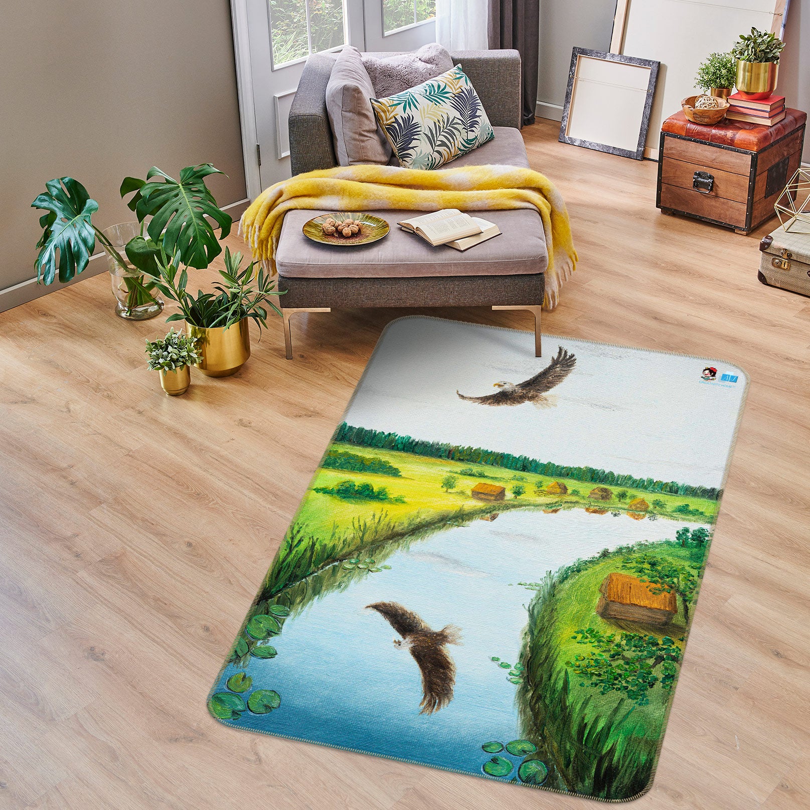 3D River Eagle 1896 Marina Zotova Rug Non Slip Rug Mat