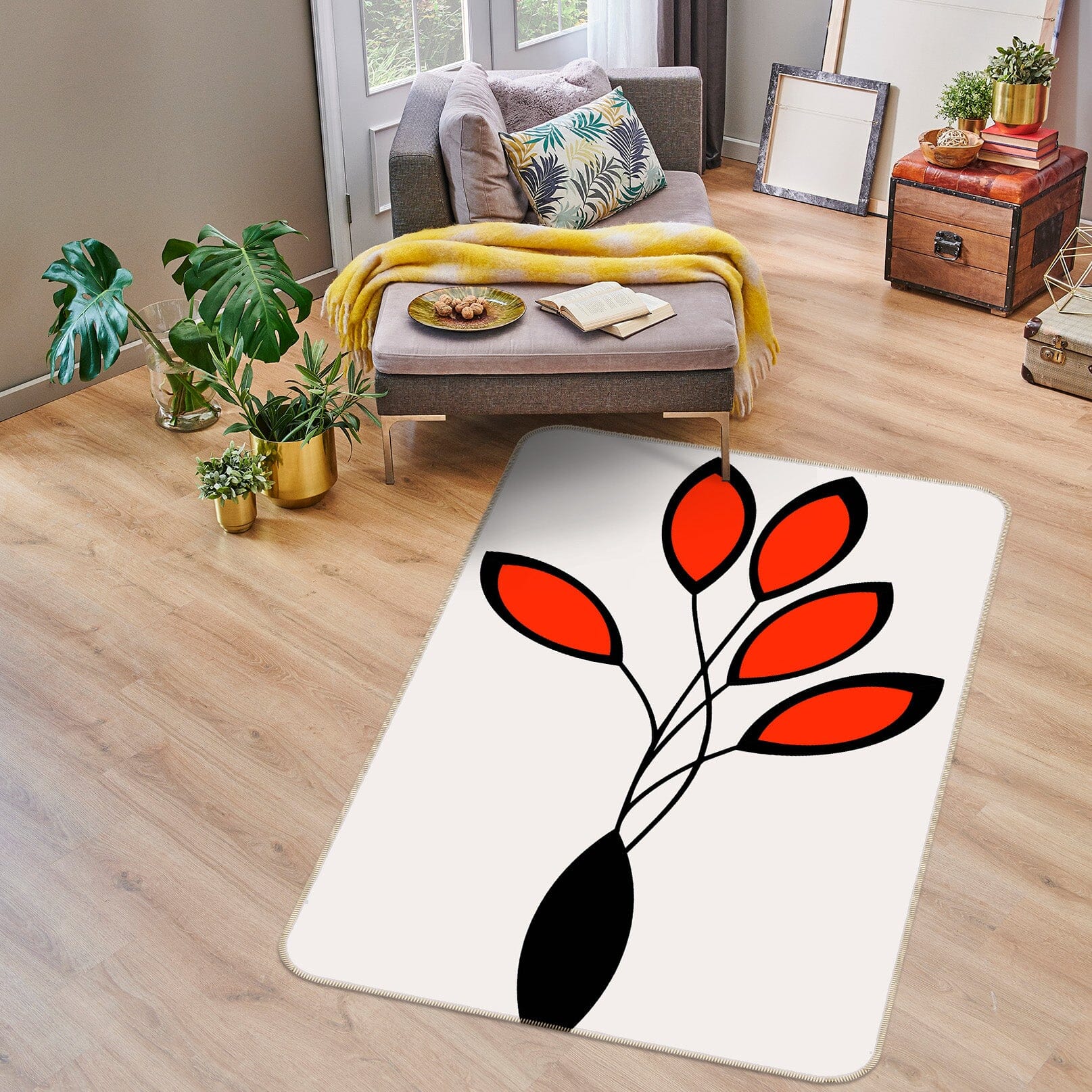 3D Red Leaf Shape 1025 Boris Draschoff Rug Non Slip Rug Mat Mat AJ Creativity Home