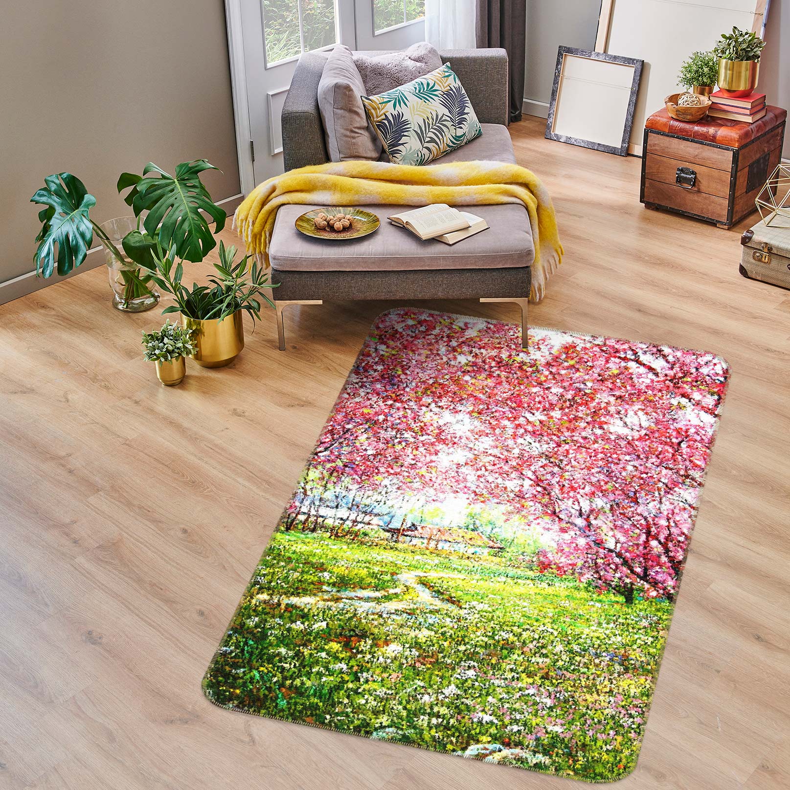 3D Grass Pink Tree 76162 Non Slip Rug Mat