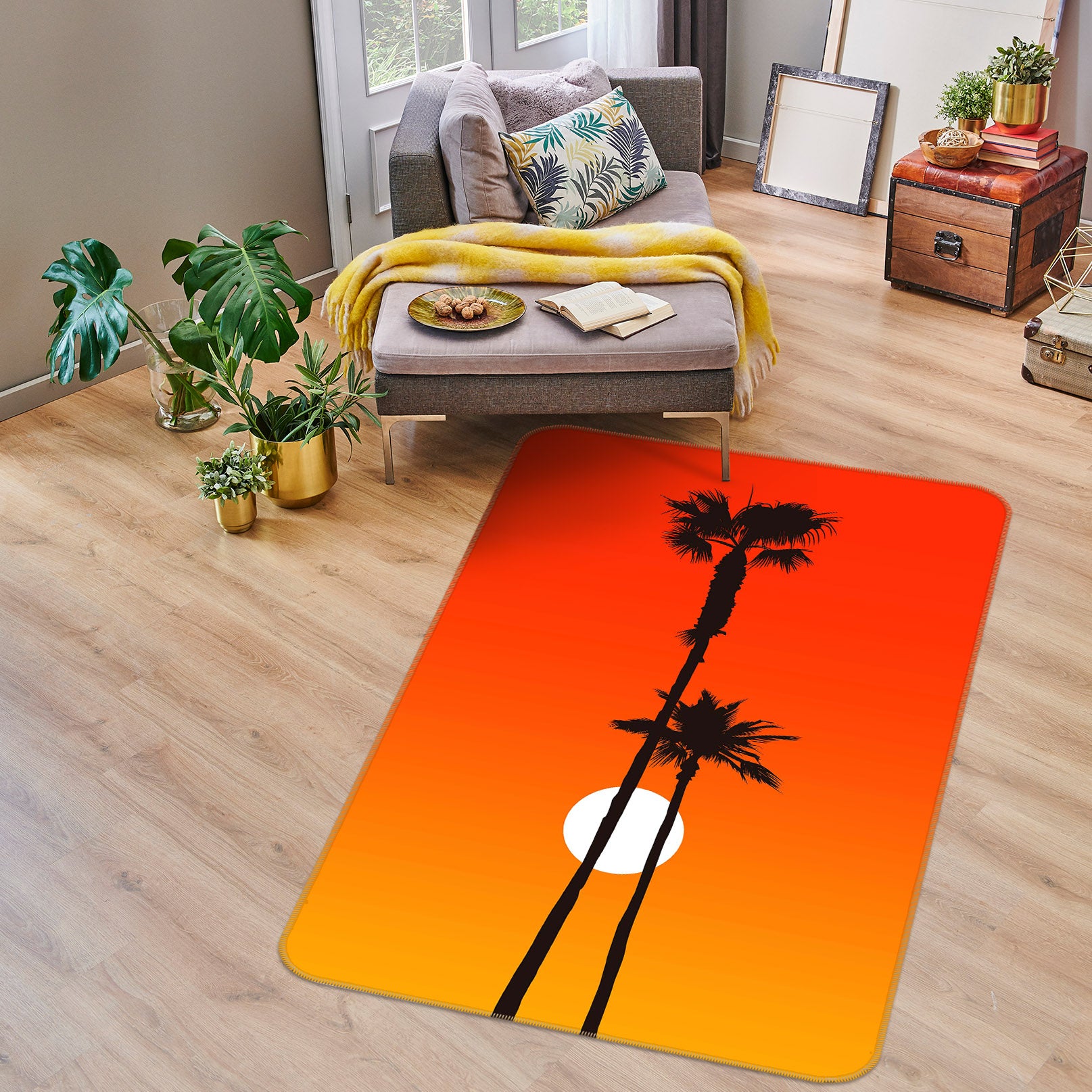 3D Coconut Tree Sunset 1095 Boris Draschoff Rug Non Slip Rug Mat
