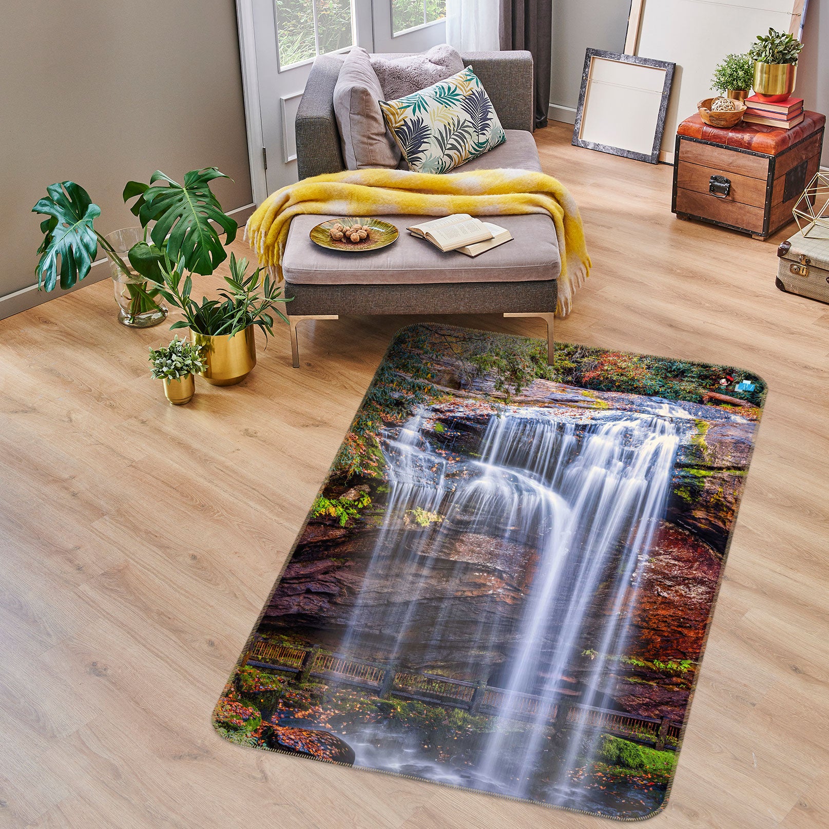 3D Waterfall Rock 5159 Beth Sheridan Rug Non Slip Rug Mat
