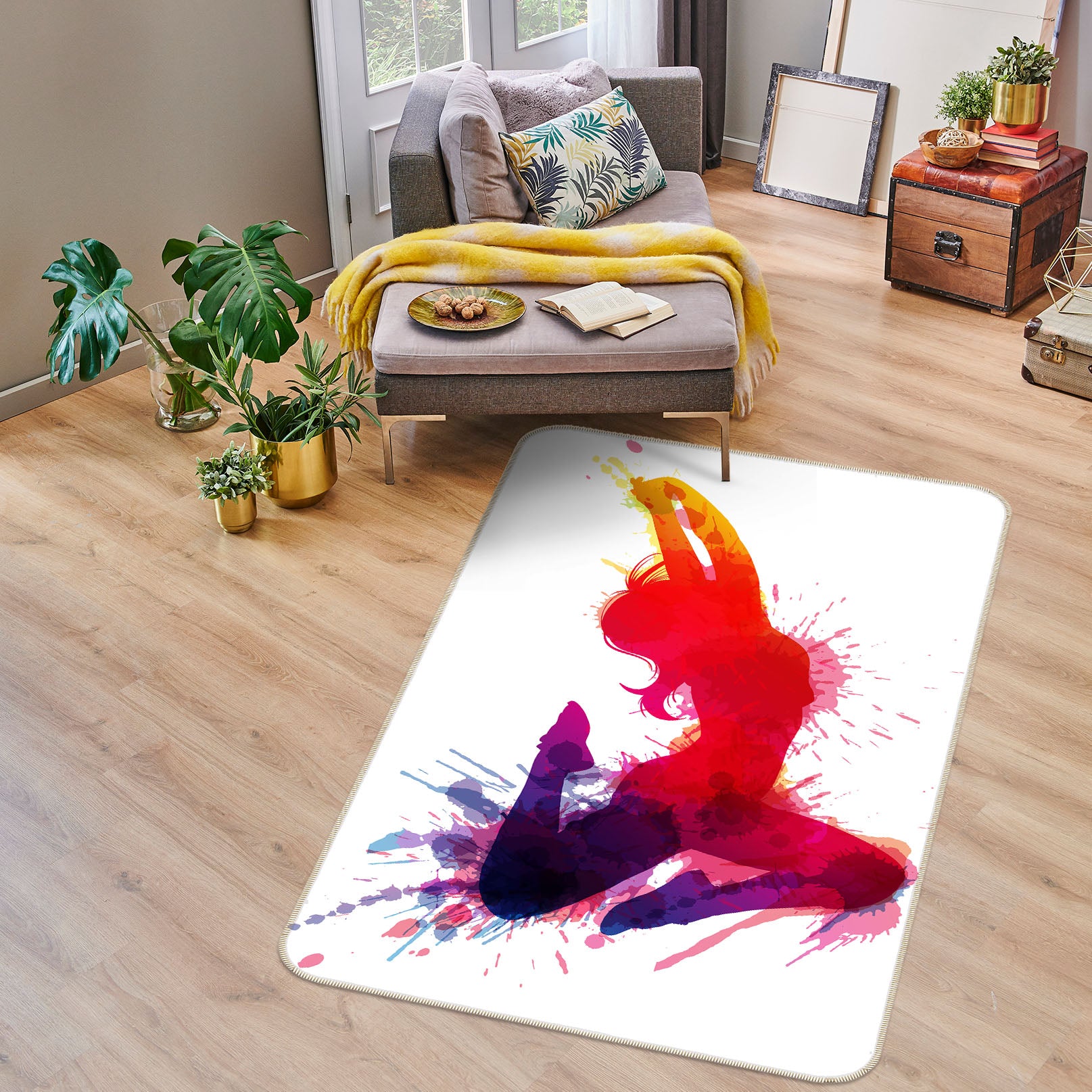 3D Red Ink Portrait 36092 Non Slip Rug Mat