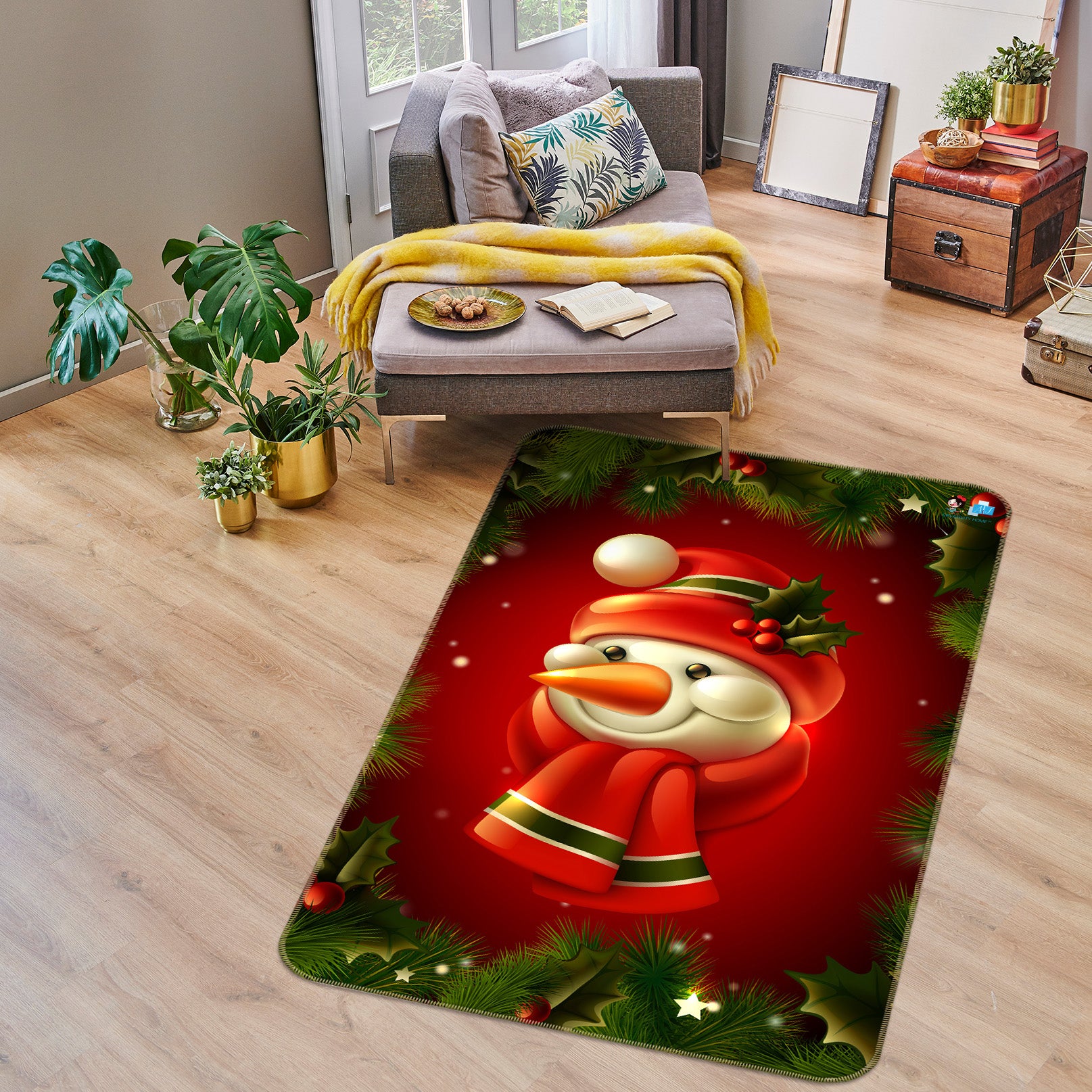 3D Snowman Scarf 55128 Christmas Non Slip Rug Mat Xmas