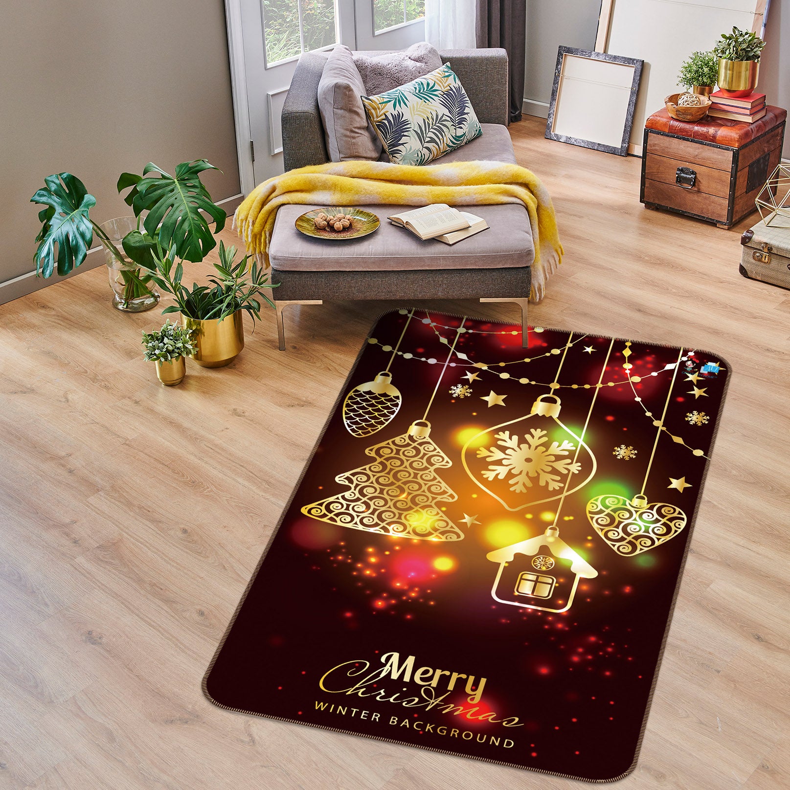 3D String Lights 55141 Christmas Non Slip Rug Mat Xmas