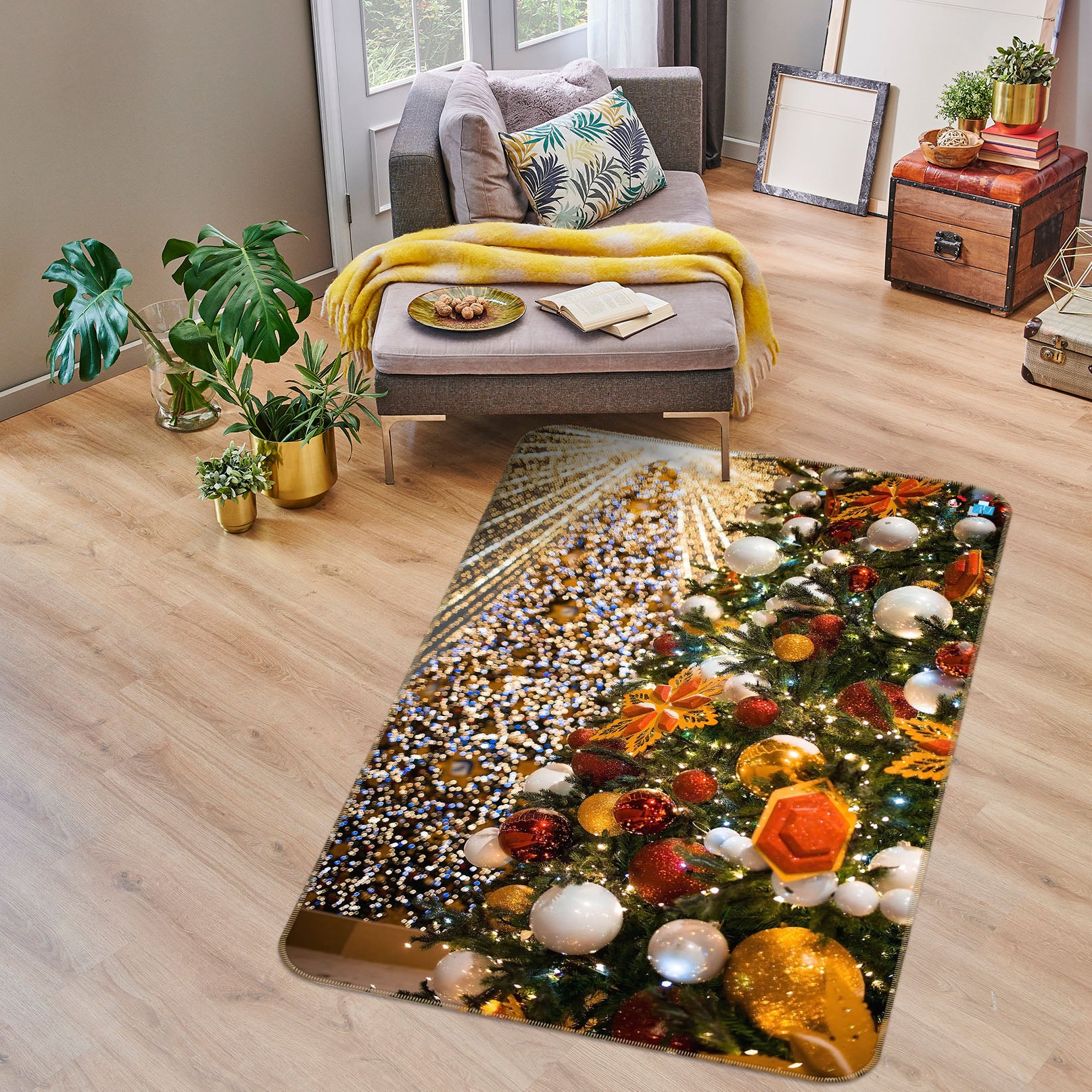 3D Tree Golden Ball 55155 Christmas Non Slip Rug Mat Xmas