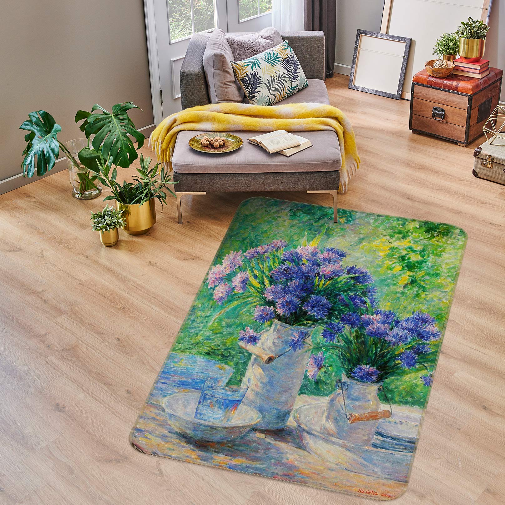 3D Blue Purple Vase 76155 Non Slip Rug Mat