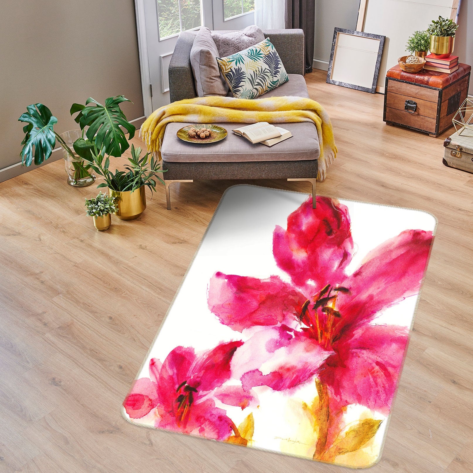 3D Red Flowers 76156 Non Slip Rug Mat