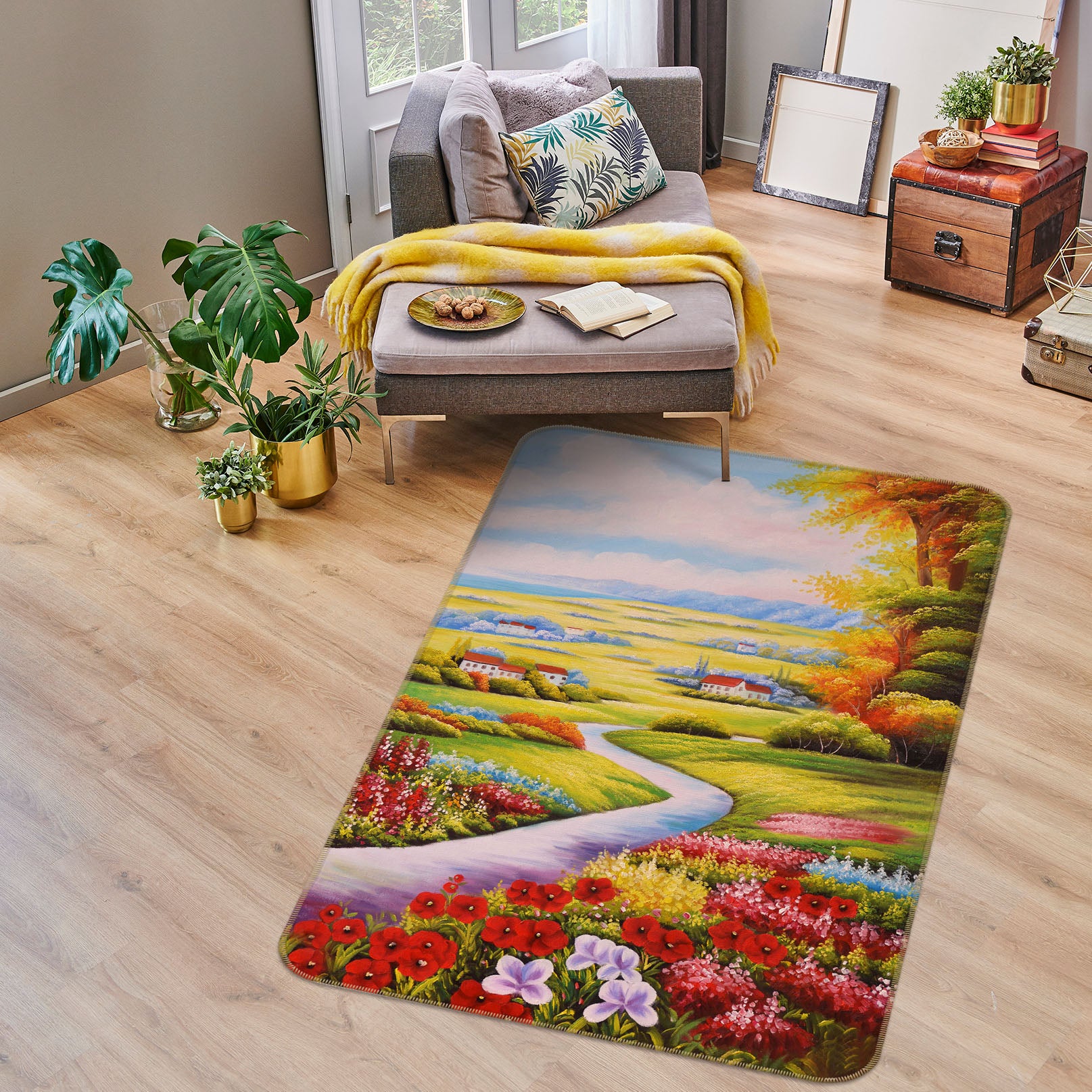 3D Flower Path 34099 Non Slip Rug Mat