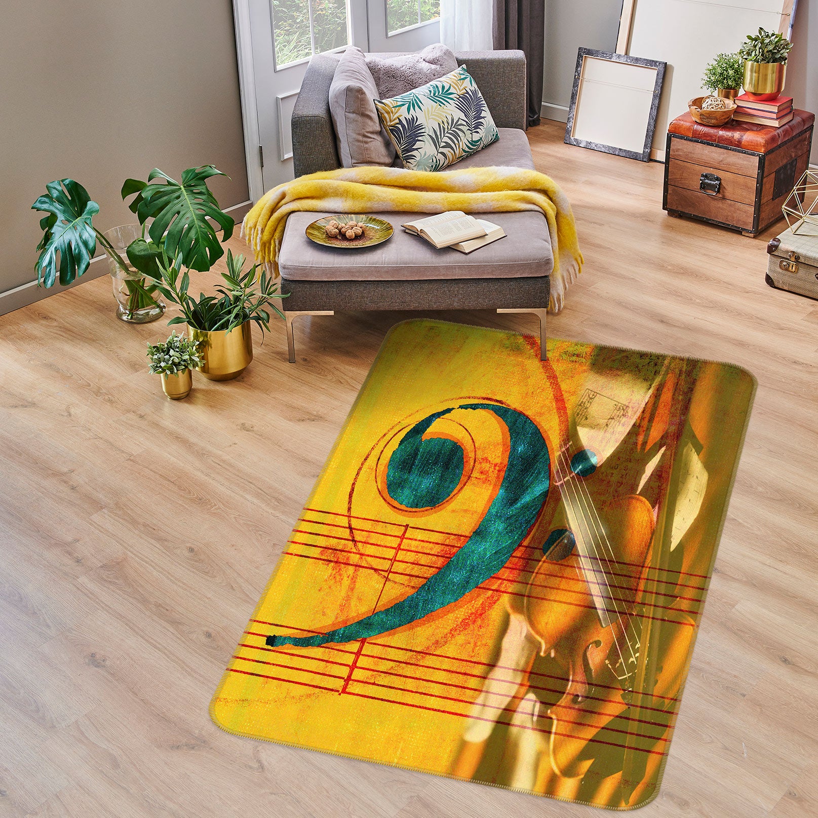3D Golden Violin Pattern 76123 Non Slip Rug Mat