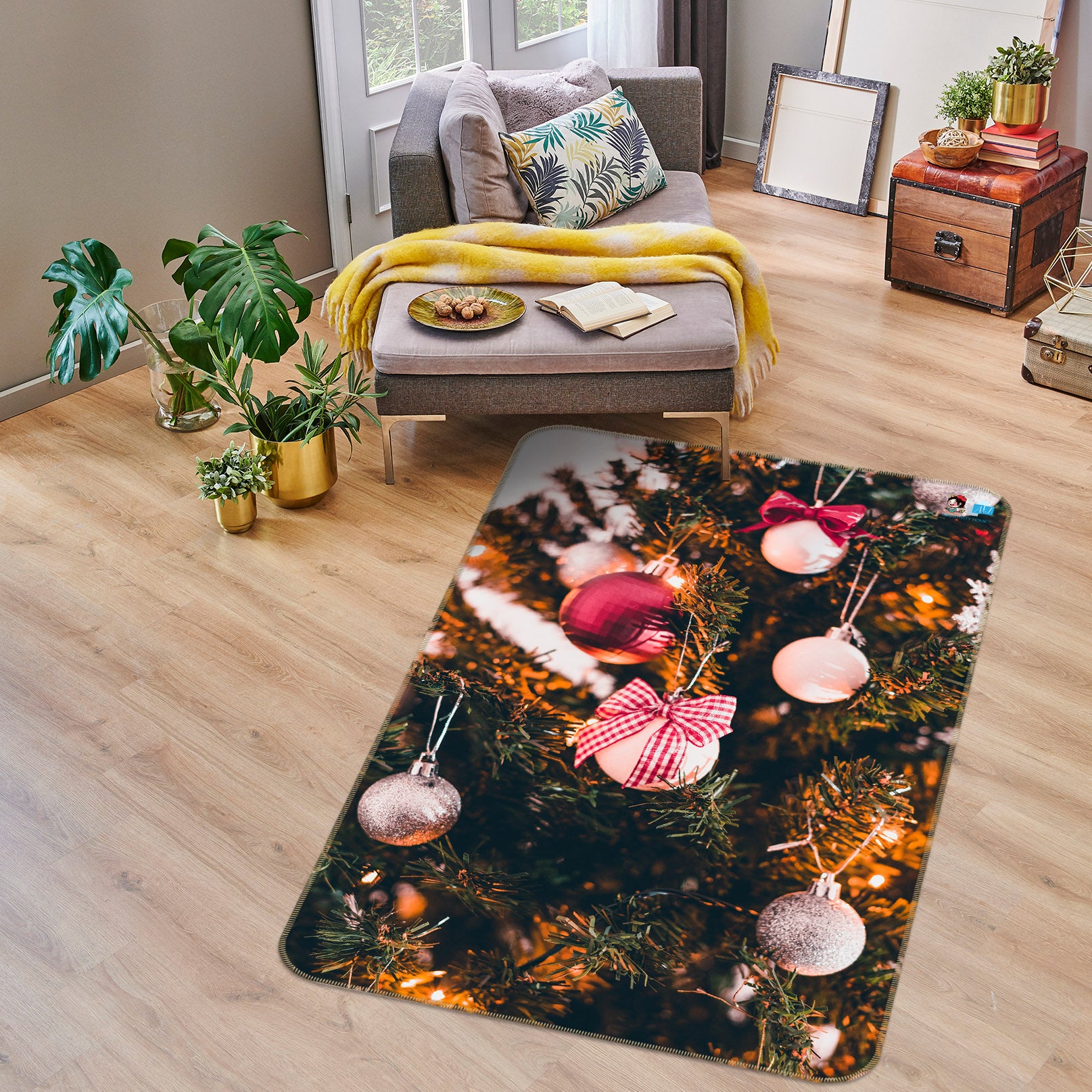 3D Tree Ball Pendant 55152 Christmas Non Slip Rug Mat Xmas